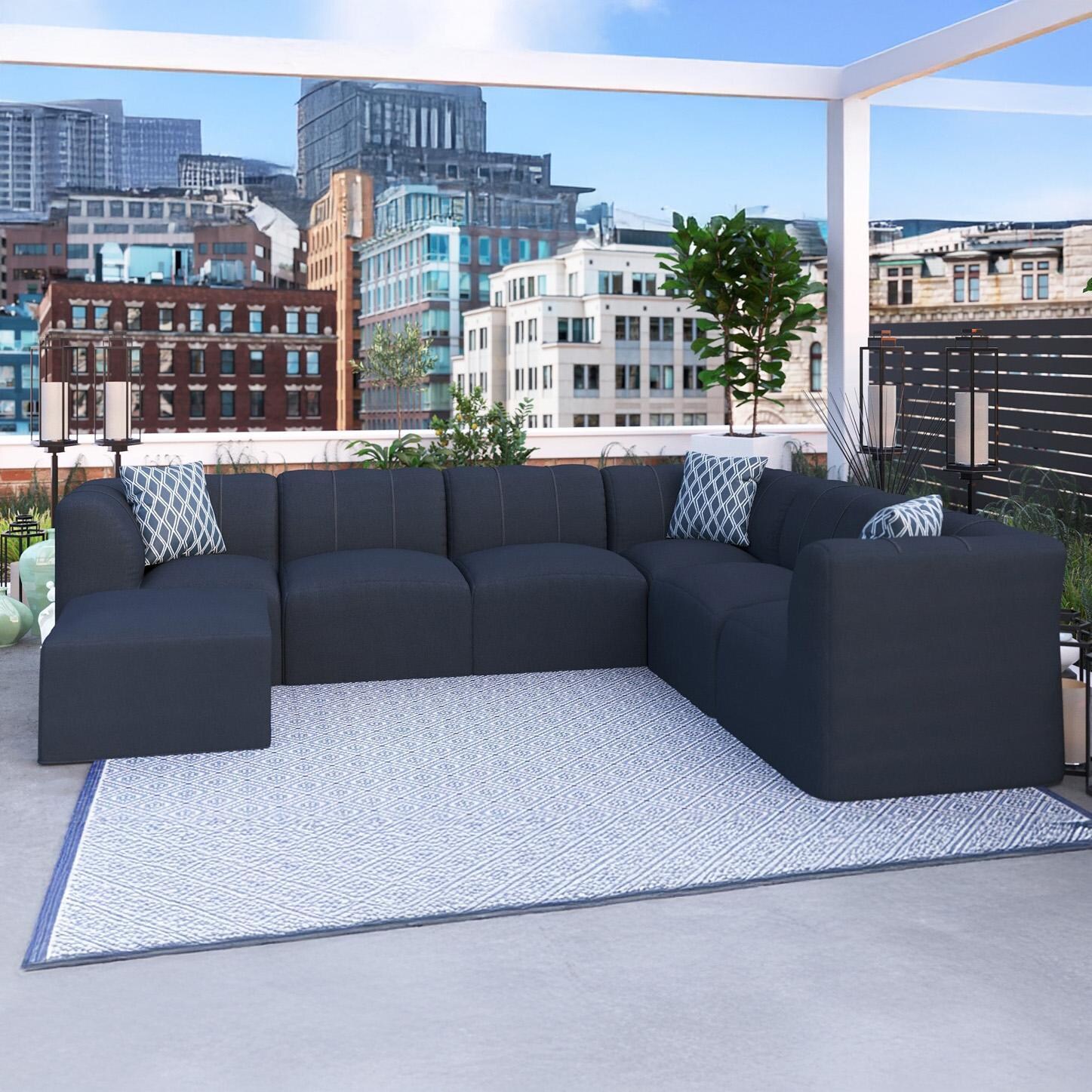 Lakeview NC2001-SECT-10PC-CN Pine Valley 10 Pc Recycled Plastic Sectional Seating Set in Blue/Voyage Indigo - Set - Lifestyle thumbnail