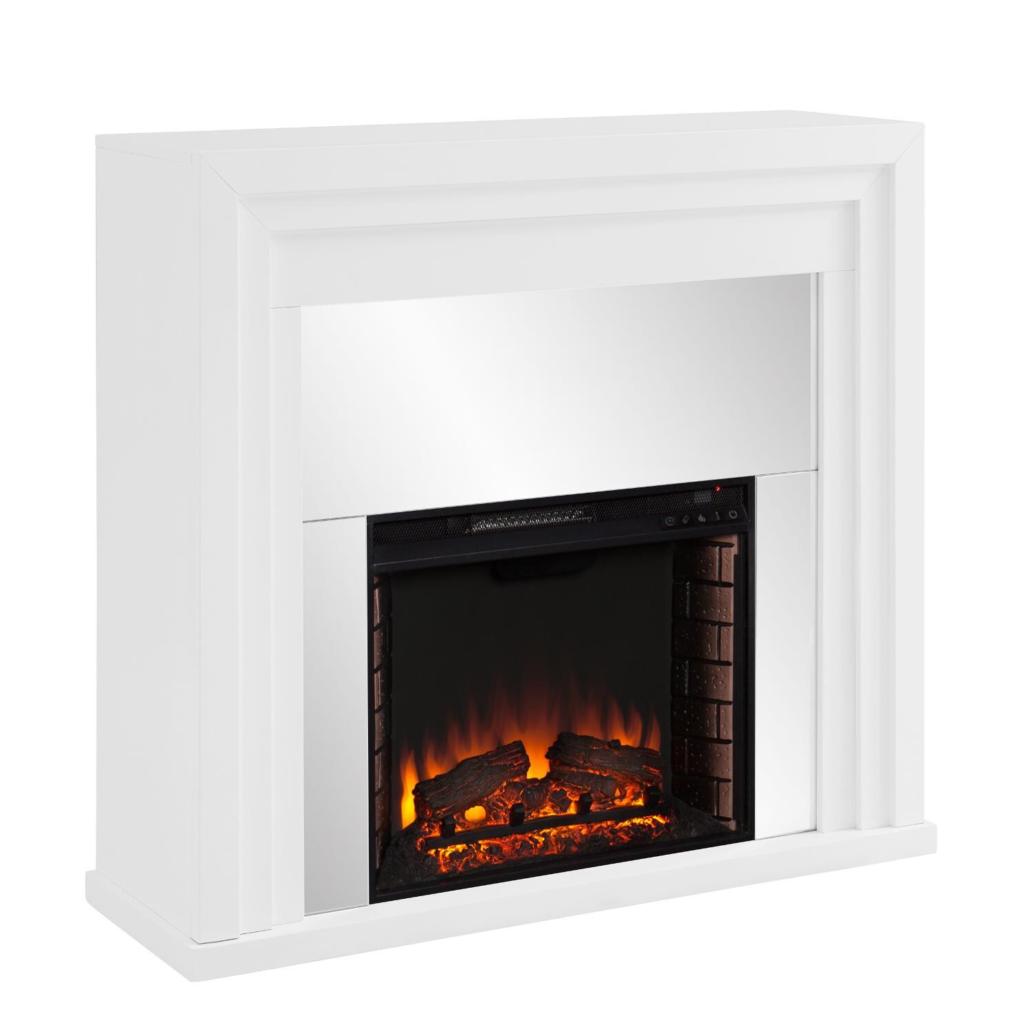 Southern Enterprises FE1009659 Stadderly 44-Inch Electric Fireplace - White W/ Mirrored Surround - Angle View thumbnail