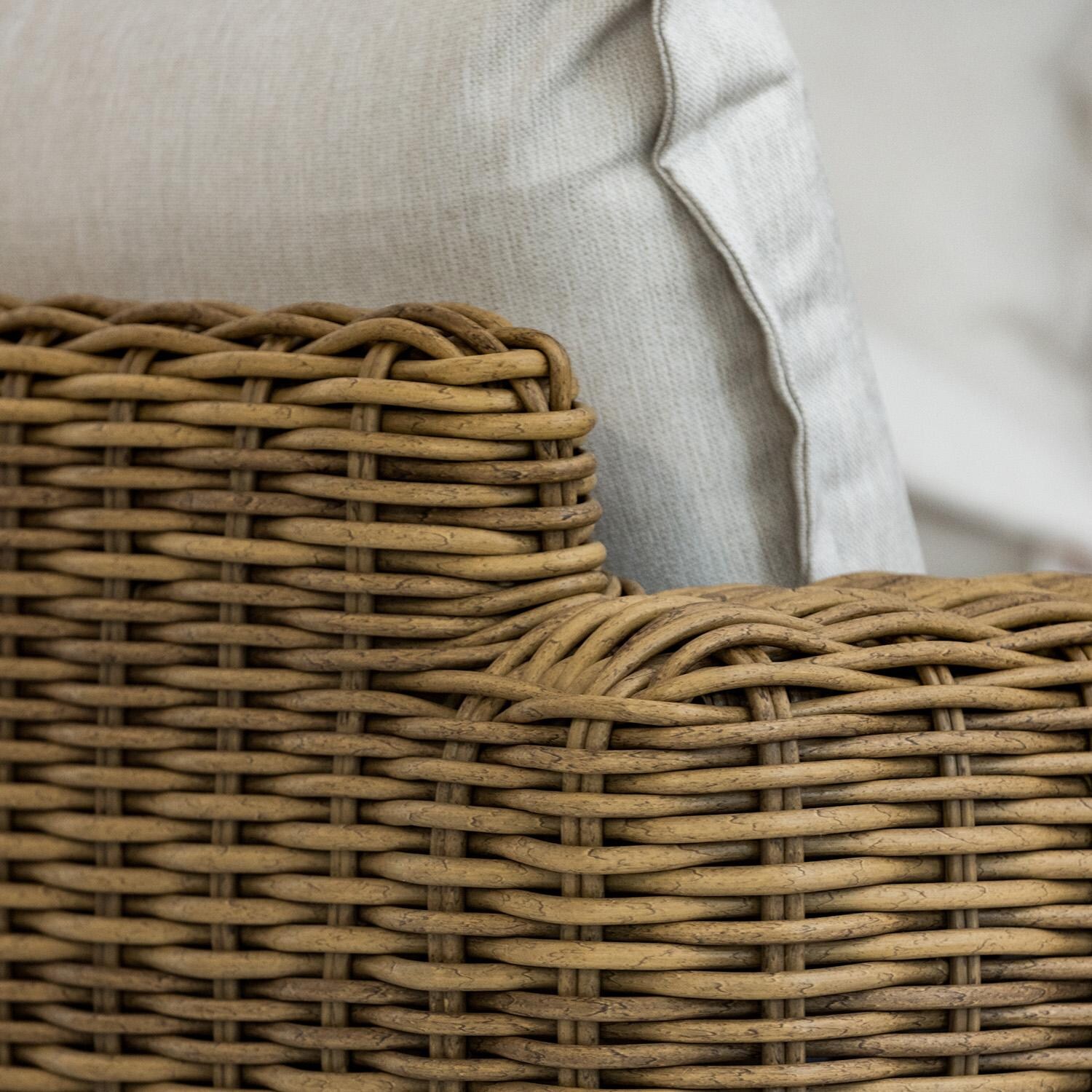 Playa Resin Wicker Oversized Swivel Club Chair in Medium Wood/Soothe Pearl by Sunset West - Wicker Up Close - Detail thumbnail