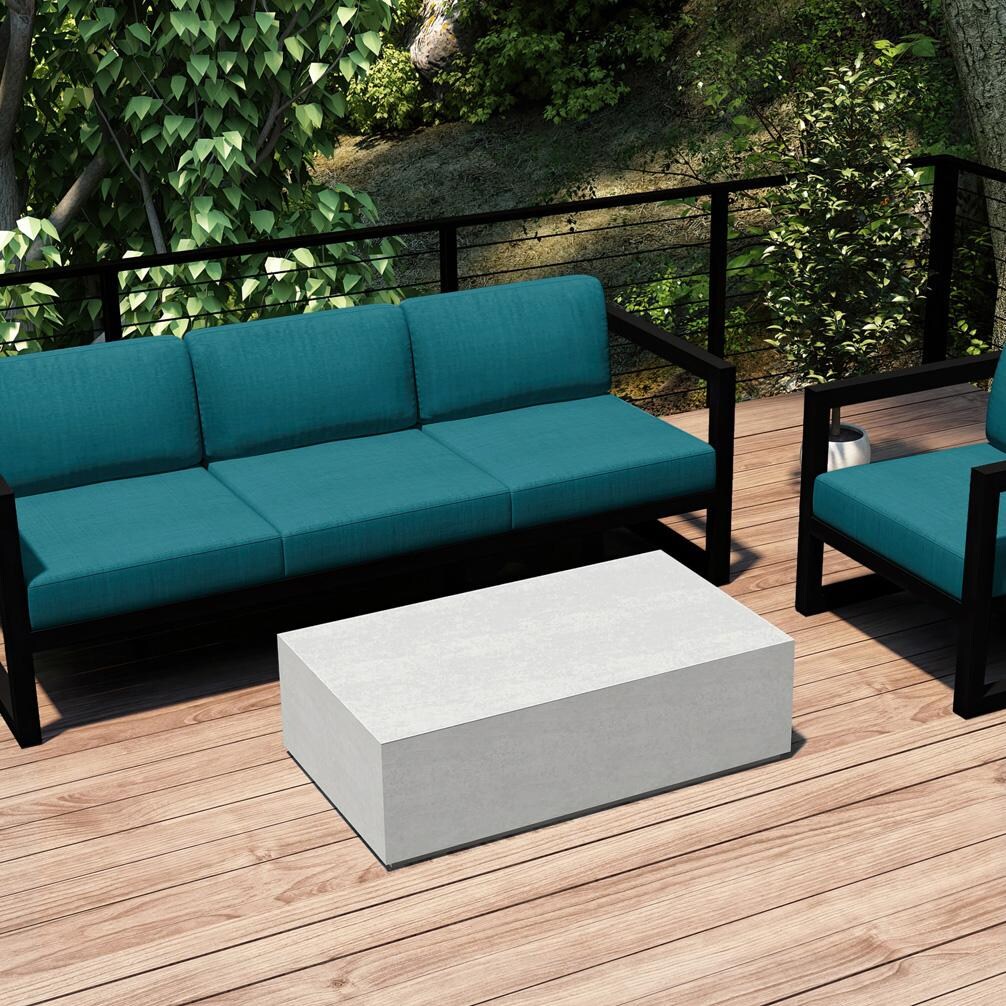 Misty Cove 3 Pc Aluminum Seating Set w/ Sofa & Long Coffee Table in Black/Spectrum Peacock by Lakeview Outdoor Designs