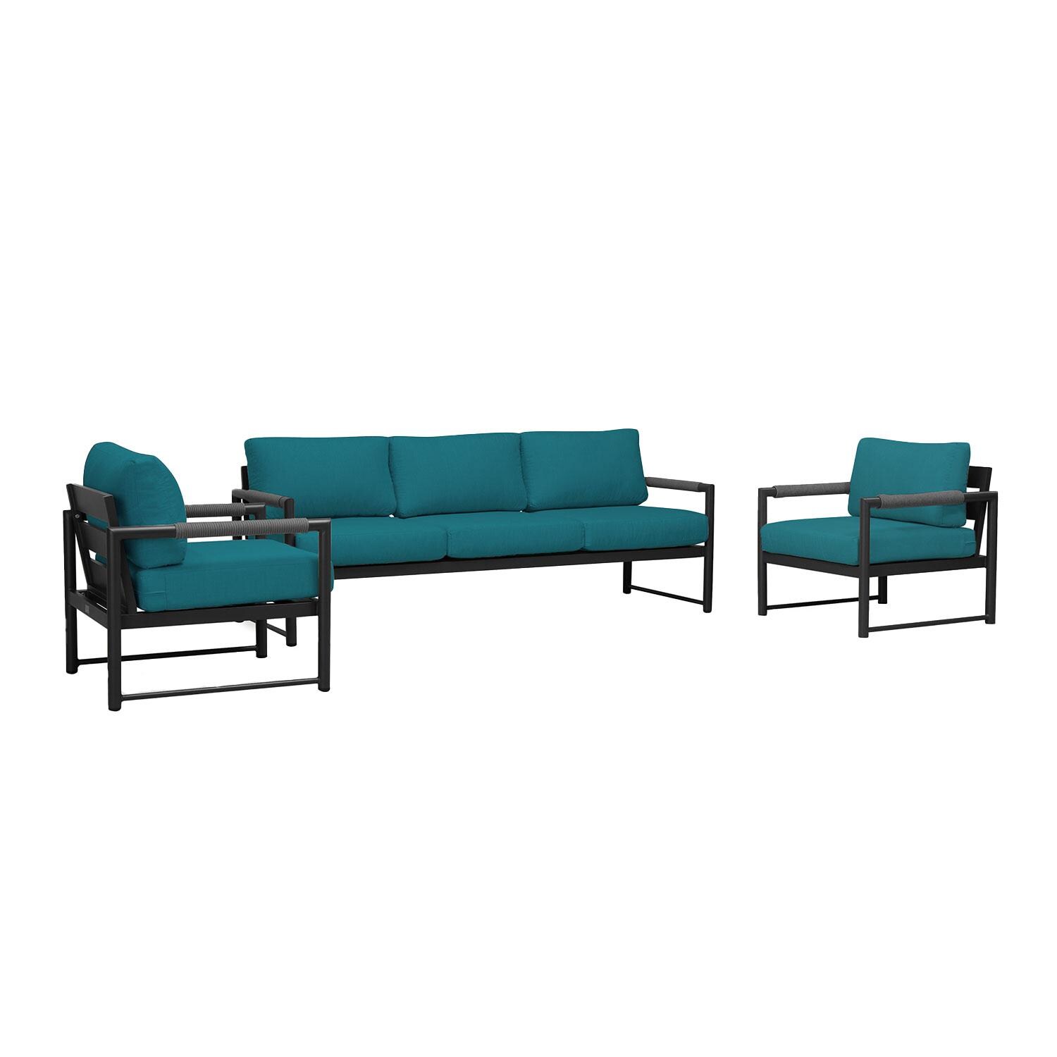 Lakeview AVEBAY-BK-CO-SET141-PC Avenue Bay Black/Carbon 3 Pc Sofa Club Chair Set - Spectrum Peacock - Angled - White Background thumbnail