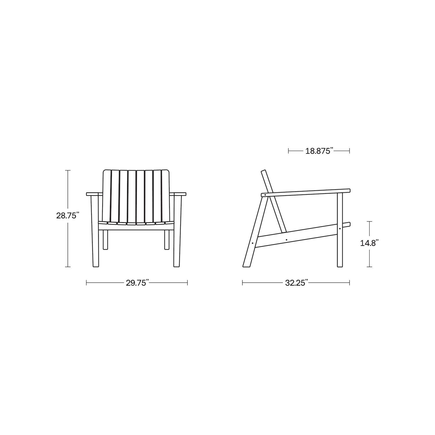 Neighbor LOW-CHAIR1-TEAK Teak Adirondack Low Chair - Dimensions thumbnail