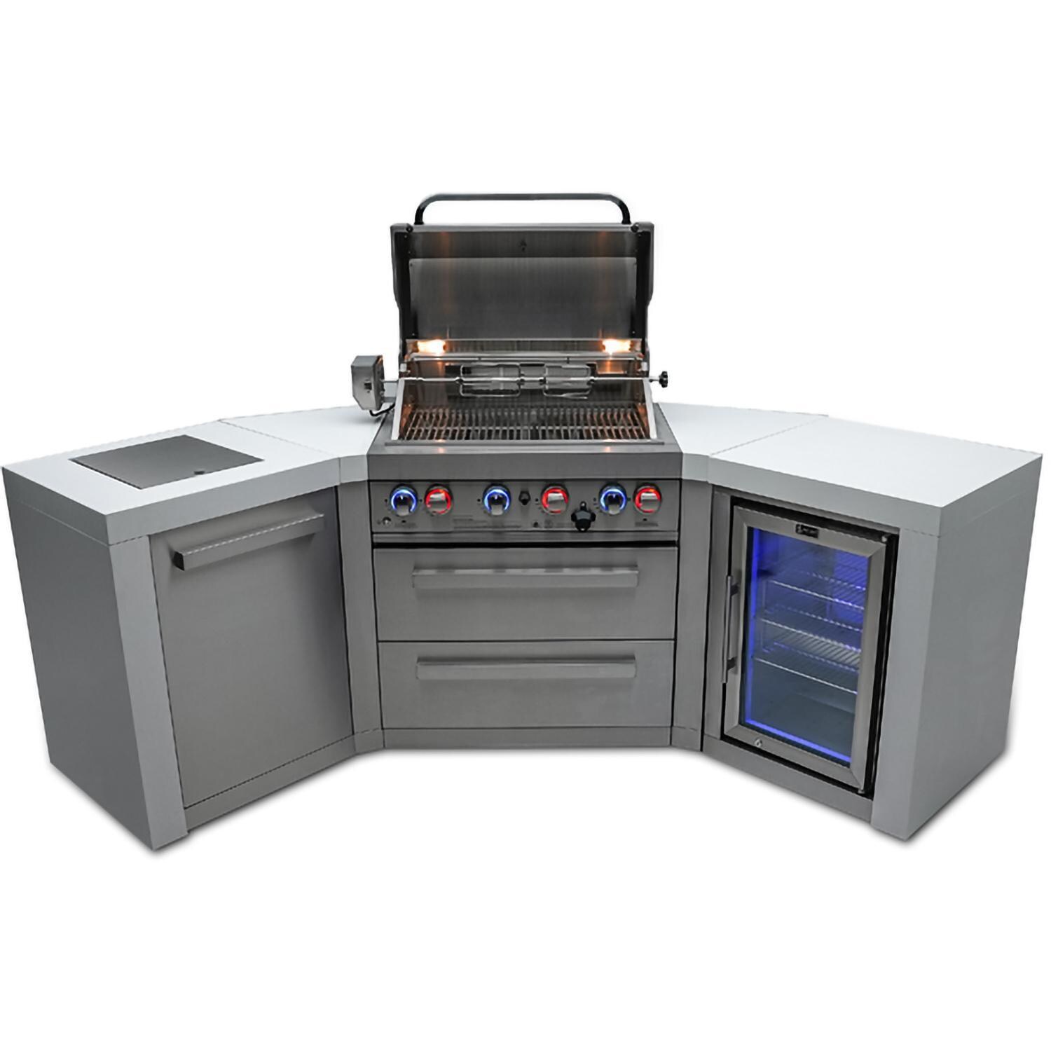Mont Alpi - MAi400-D45FC - Deluxe 45 Degree Grill Island - Stainless Steel - Open With Burners On Front - White Background thumbnail