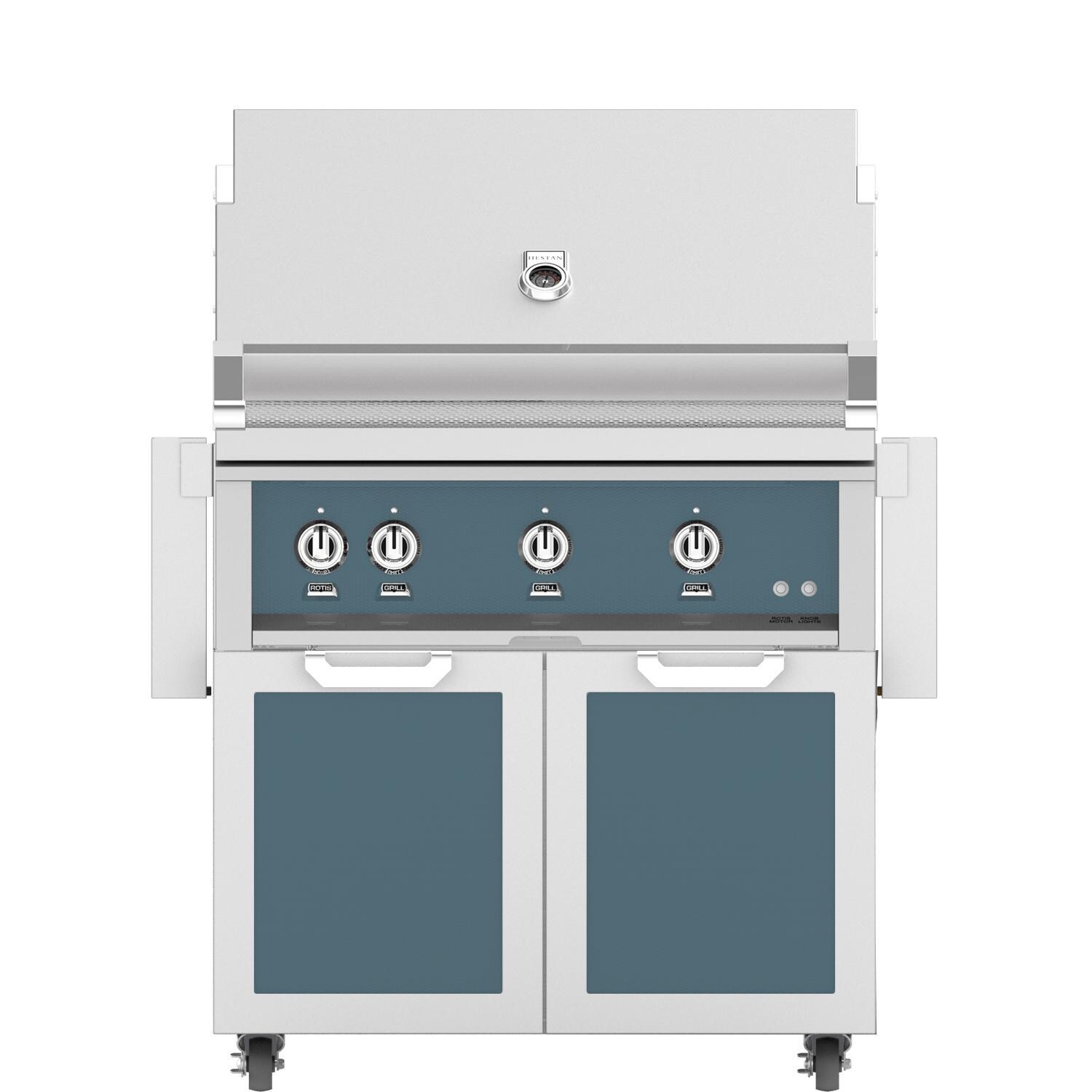 Hestan 36-Inch Freestanding Propane Gas Grill W/ All Infrared Burners & Rotisserie On Double Door Tower Cart - Pacific Fog - GSBR36-LP-GG thumbnail