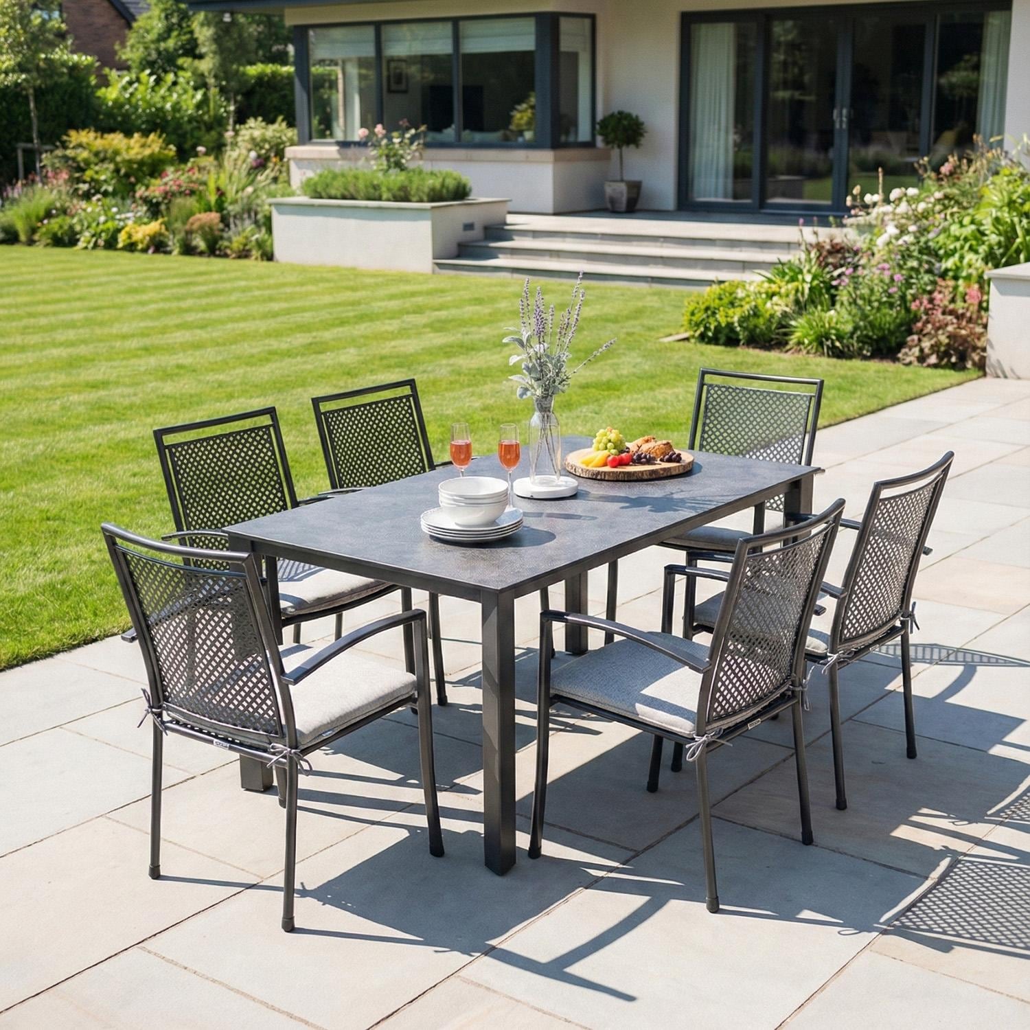 KETTLER Reno 7 Pc Wrought Iron Dining Set in Grey by - C360-0200K1H
