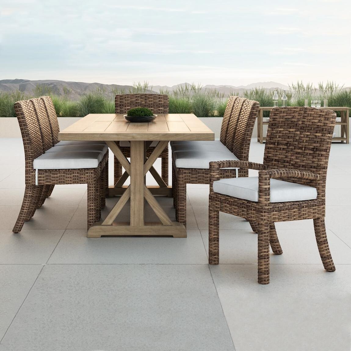 Havana 9 Piece Resin Wicker Patio Dining Set W/ Dining Table & Sunbrella Canvas Flax Cushions By Sunset West