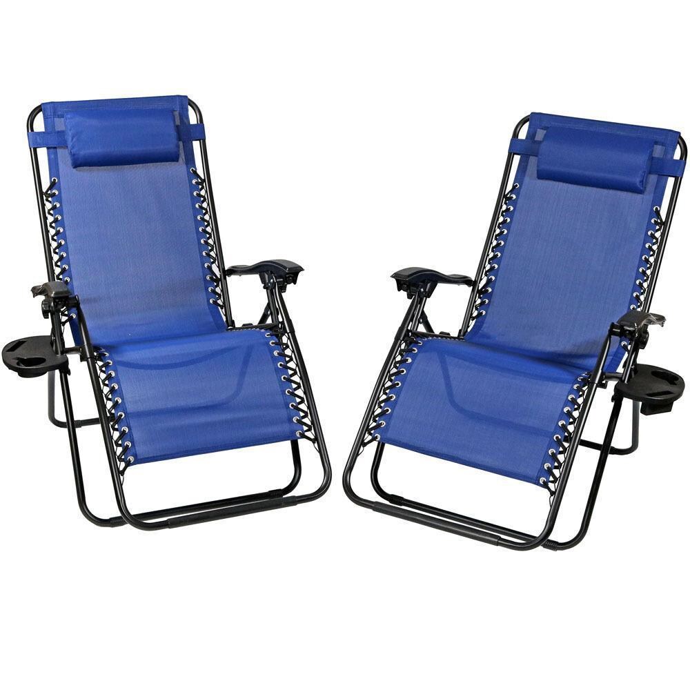 Ultimate Patio Navy Blue Oversized Zero Gravity Lounge Chair W/ Pillow & Cup Holder - Full Set - White Background thumbnail