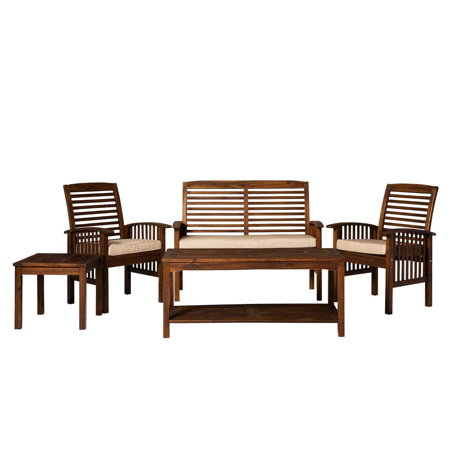 Ultimate Patio 5 Piece Acacia Patio Conversation Set W/ 48 X 24 Inch Rectangular Table - Dark Brown - Front View thumbnail