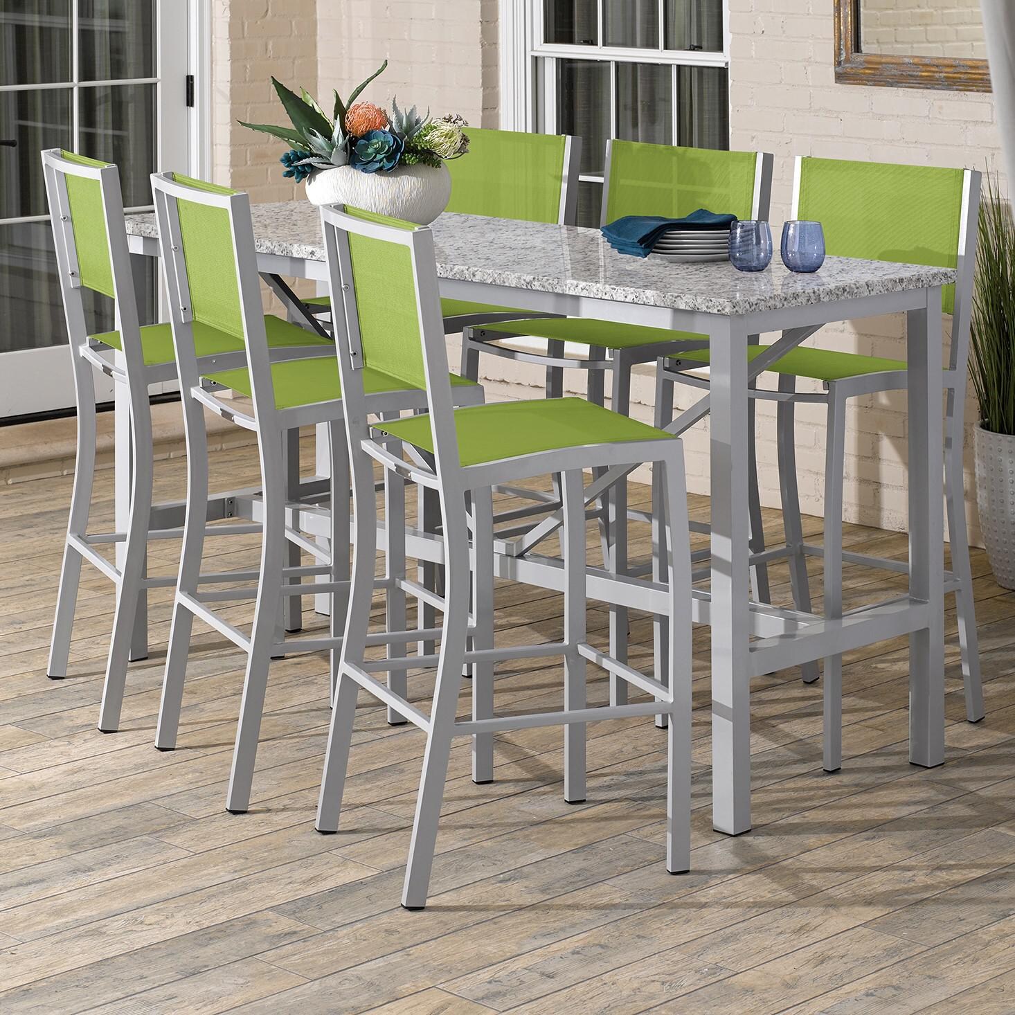 Travira 7 Piece Aluminum Patio Bar Set W/ 72 X 30 Inch Rectangular Table and Lite-Core Ash Tabletop By Oxford Garden - On The Patio thumbnail