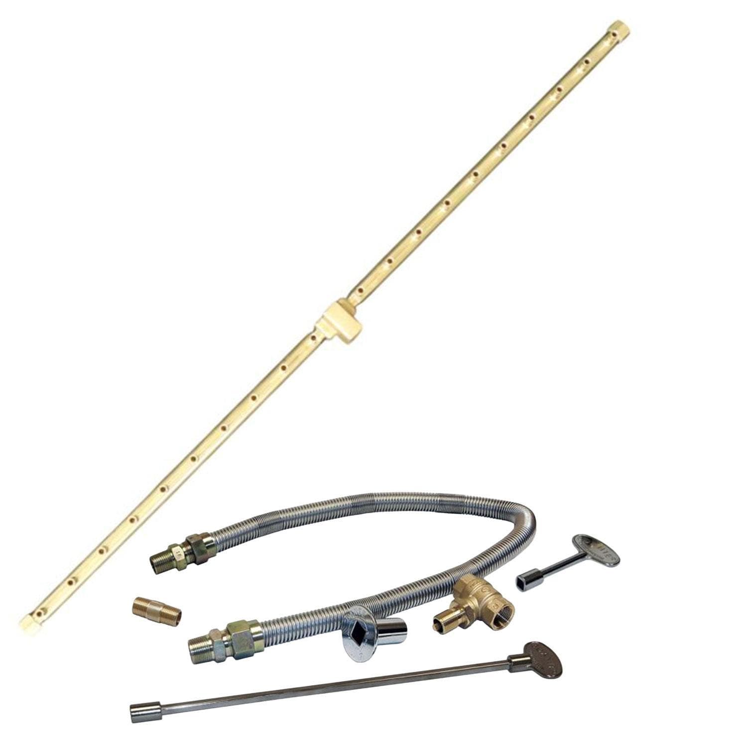 Warming Trends 41 5/8 Linear Brass Natural Gas/Propane Burner & Flex Line Kit - White Background thumbnail