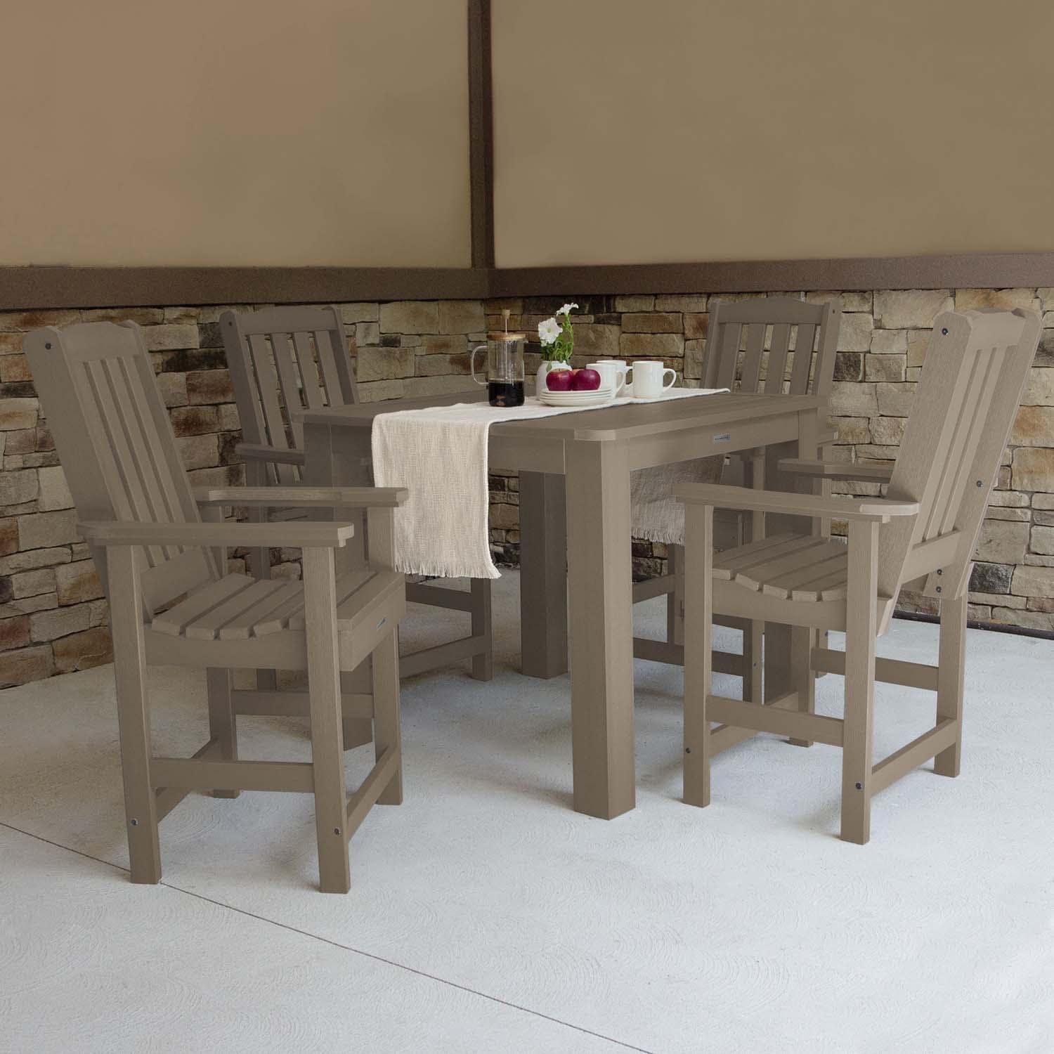 Lakeview Outdoor Designs Hart Lane 5 Pc Recycled Plastic Square Counter Height Dining Set in Woodland Brown by - LV-CNL44-WBR