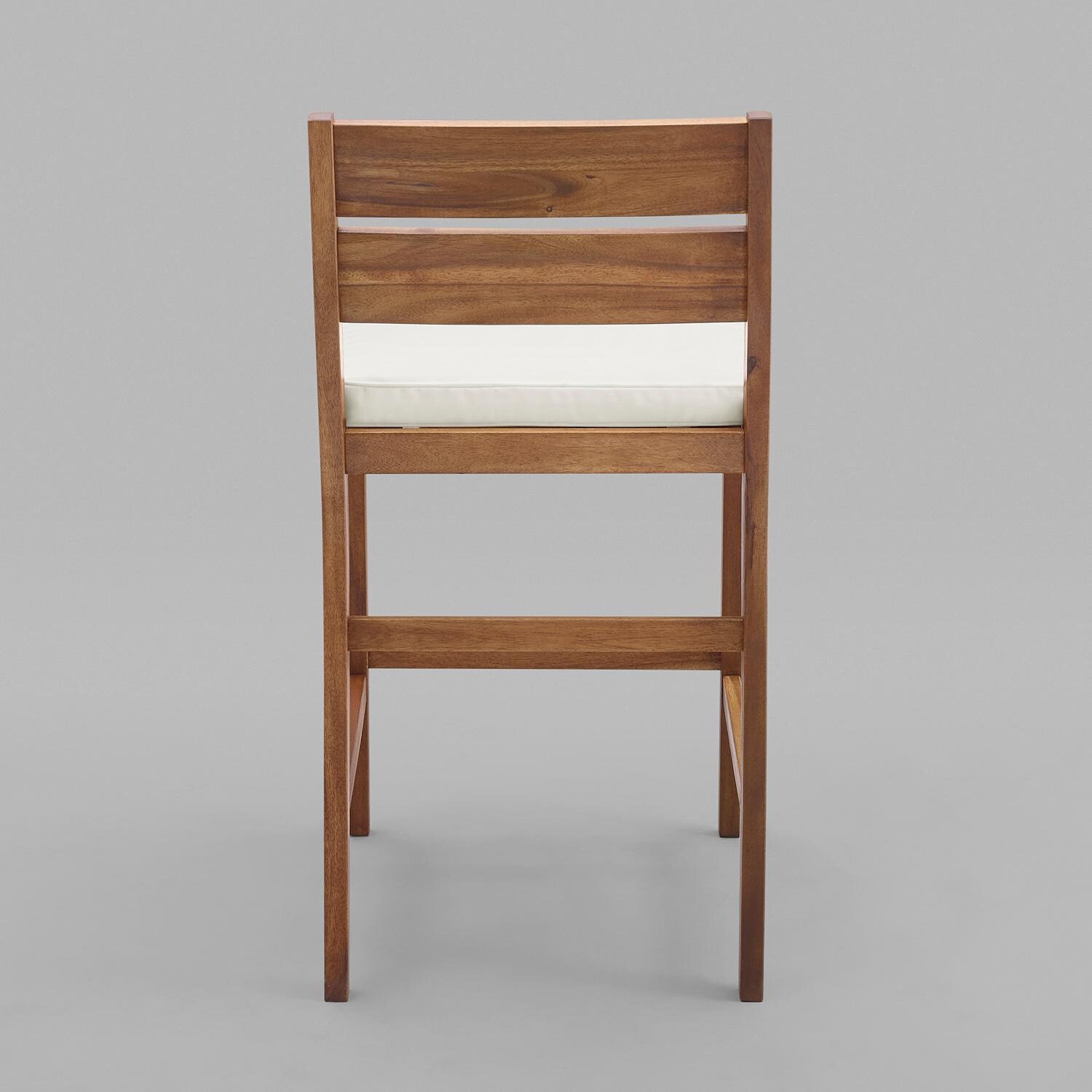 Ultimate Patio 2 Piece Acacia Patio Counter Height Bar Stool Set W/ Off-White Cushions - Brown - Rear View thumbnail