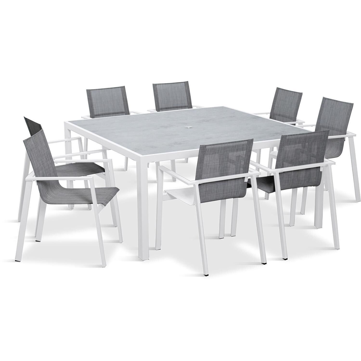Spring Bay 9 Piece Square Dining Set in White - Angled View - White Background thumbnail