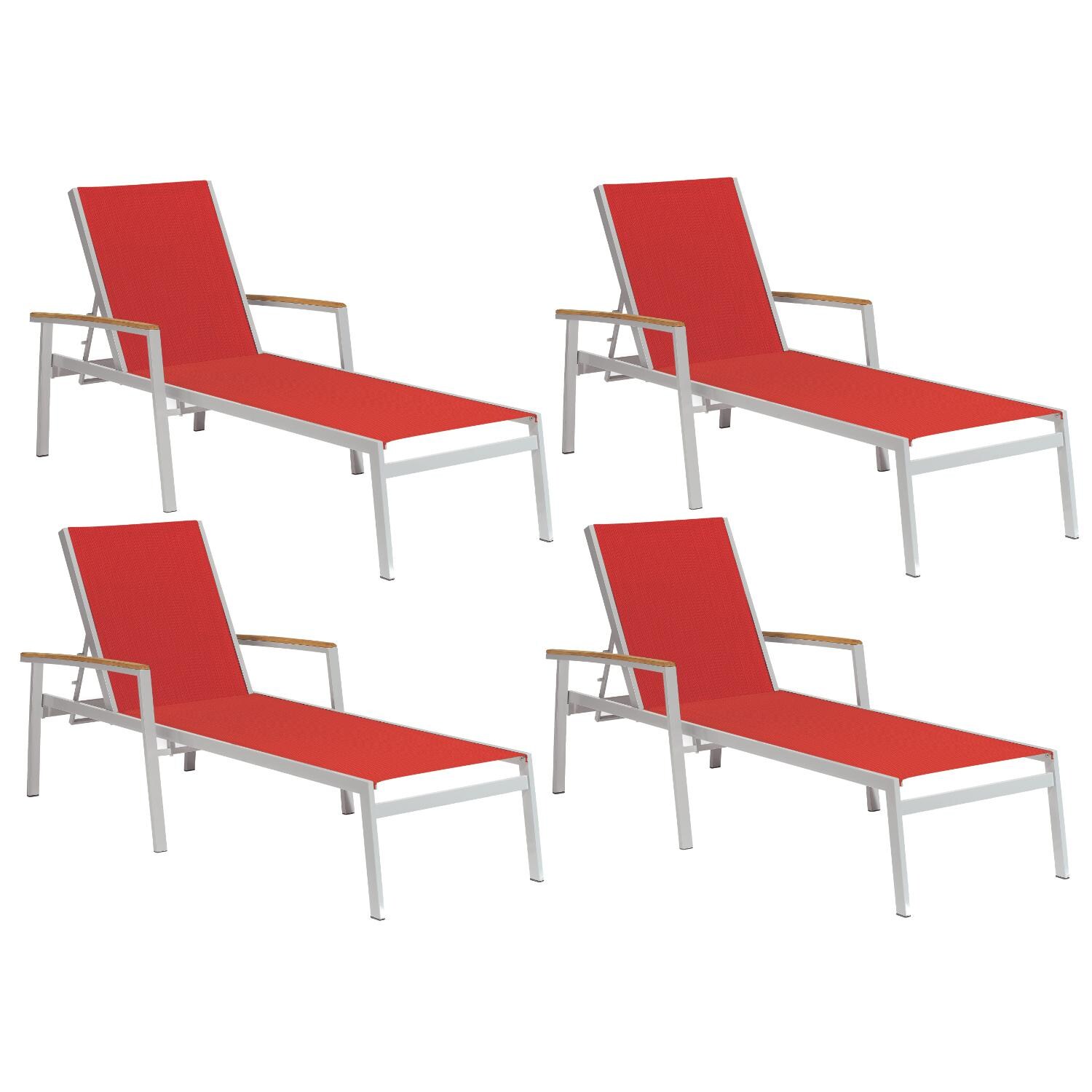 Travira 4 Piece Aluminum Patio Chaise Lounge Set W/ Tekwood Natural Arm Caps By Oxford Garden - Red Sling image