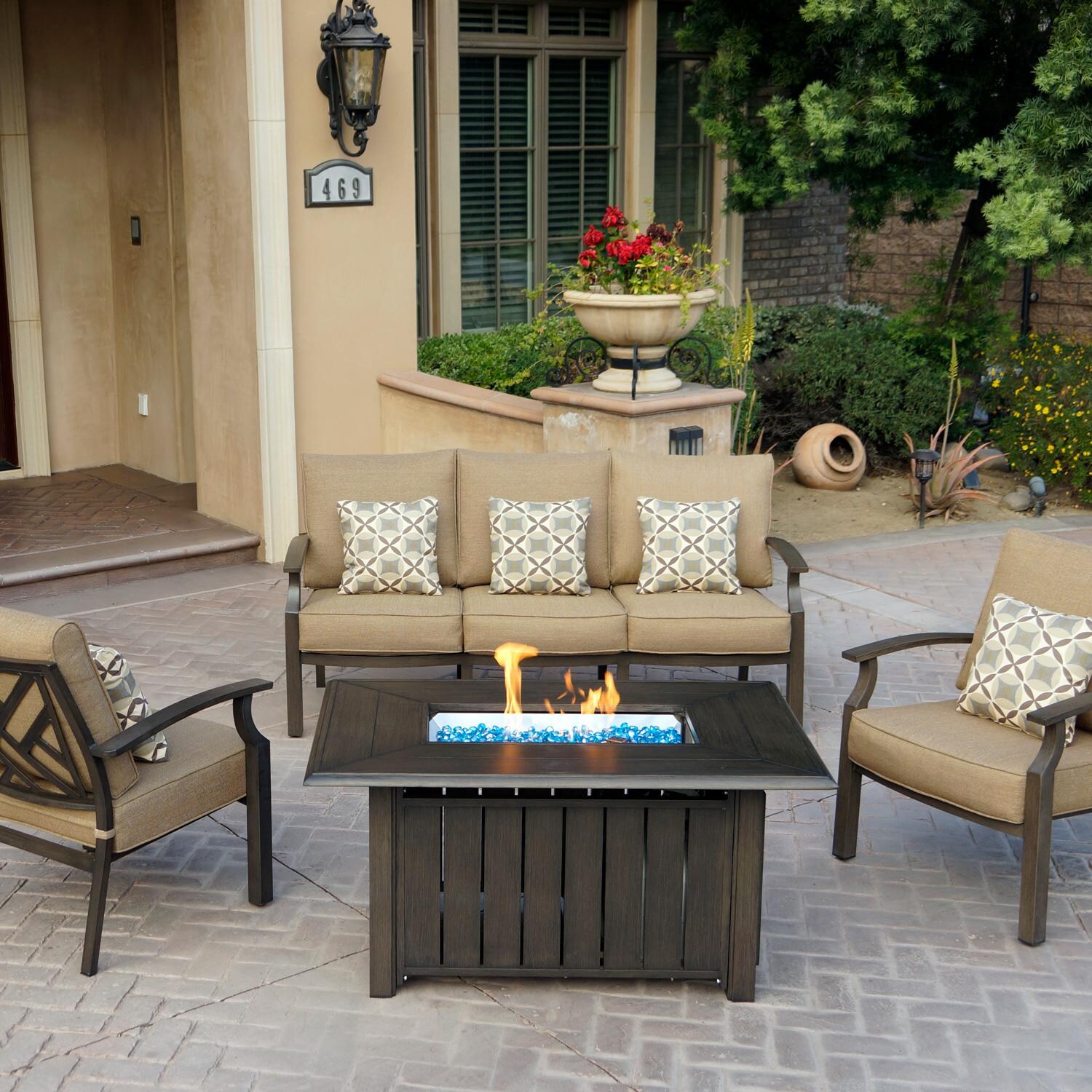 Darlee Brooklyn 4 Piece Aluminum Patio Conversation Set W/ 50 X 32-Inch ...