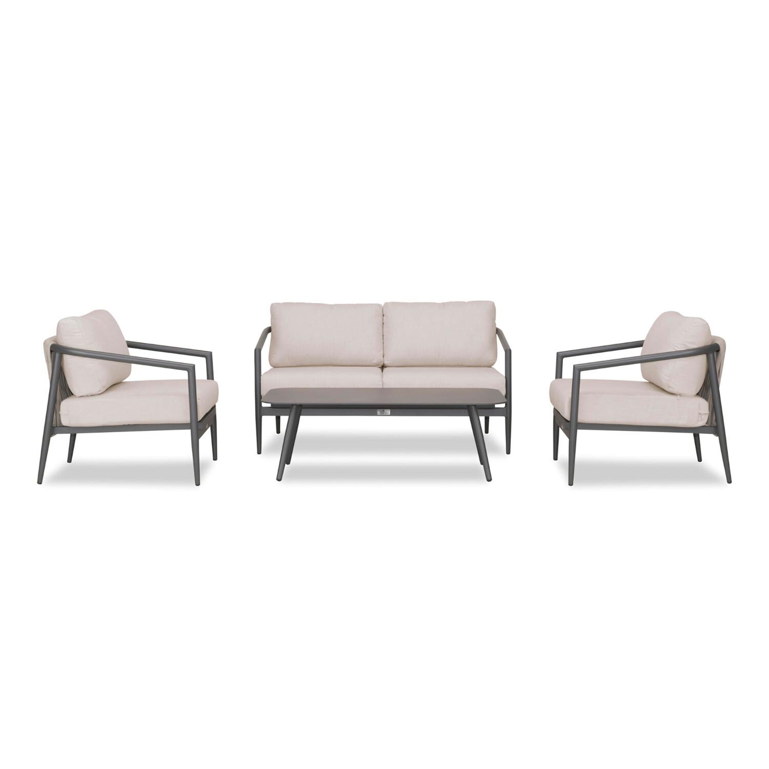 Lakeview Midnight Cove 4 Pc Aluminum Loveseat Seating Set in Slate/Pebble Gray/Cast Silver - Front - White Background thumbnail