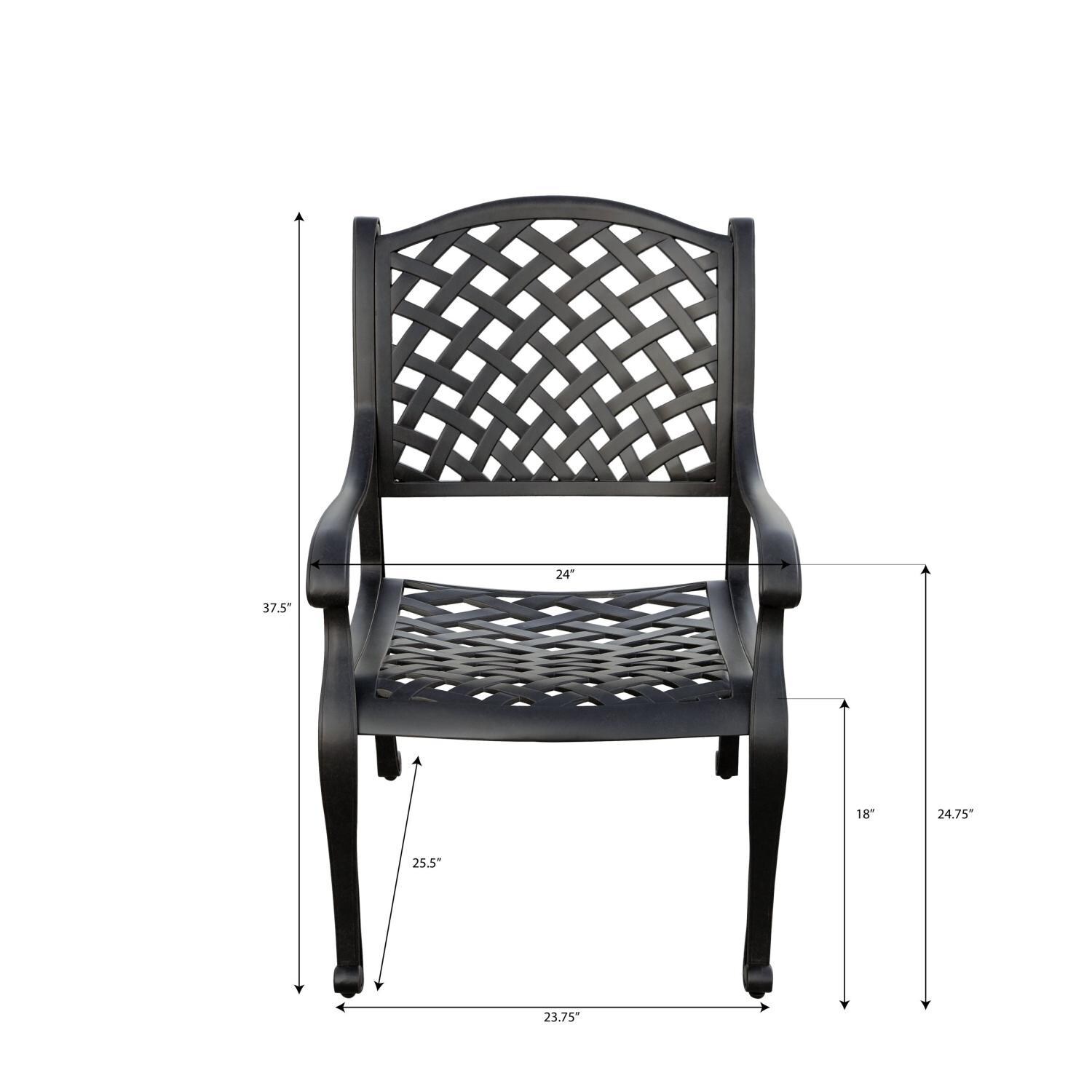 Nassau 7 Pc Cast Aluminum Patio Dining Set W/ 60 Inch Round Table & Navy Blue Cushions By Darlee - Dining Chair - Dimensions - Diagram thumbnail