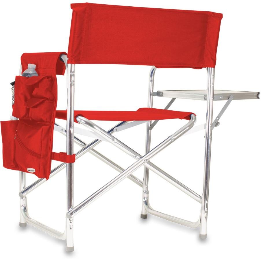 Picnic Time Portable Folding Sports Chair With Side Table - Red - Rear View thumbnail