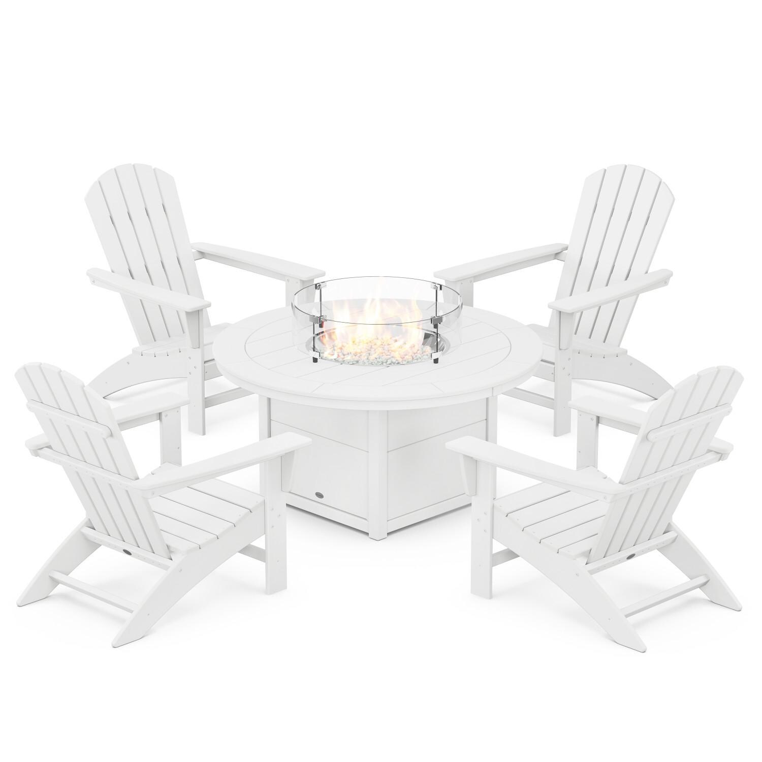 POLYWOOD PWS707-1-WH Nautical 5-Piece Adirondack Chair Conversation Set w/ Fire Pit Table thumbnail