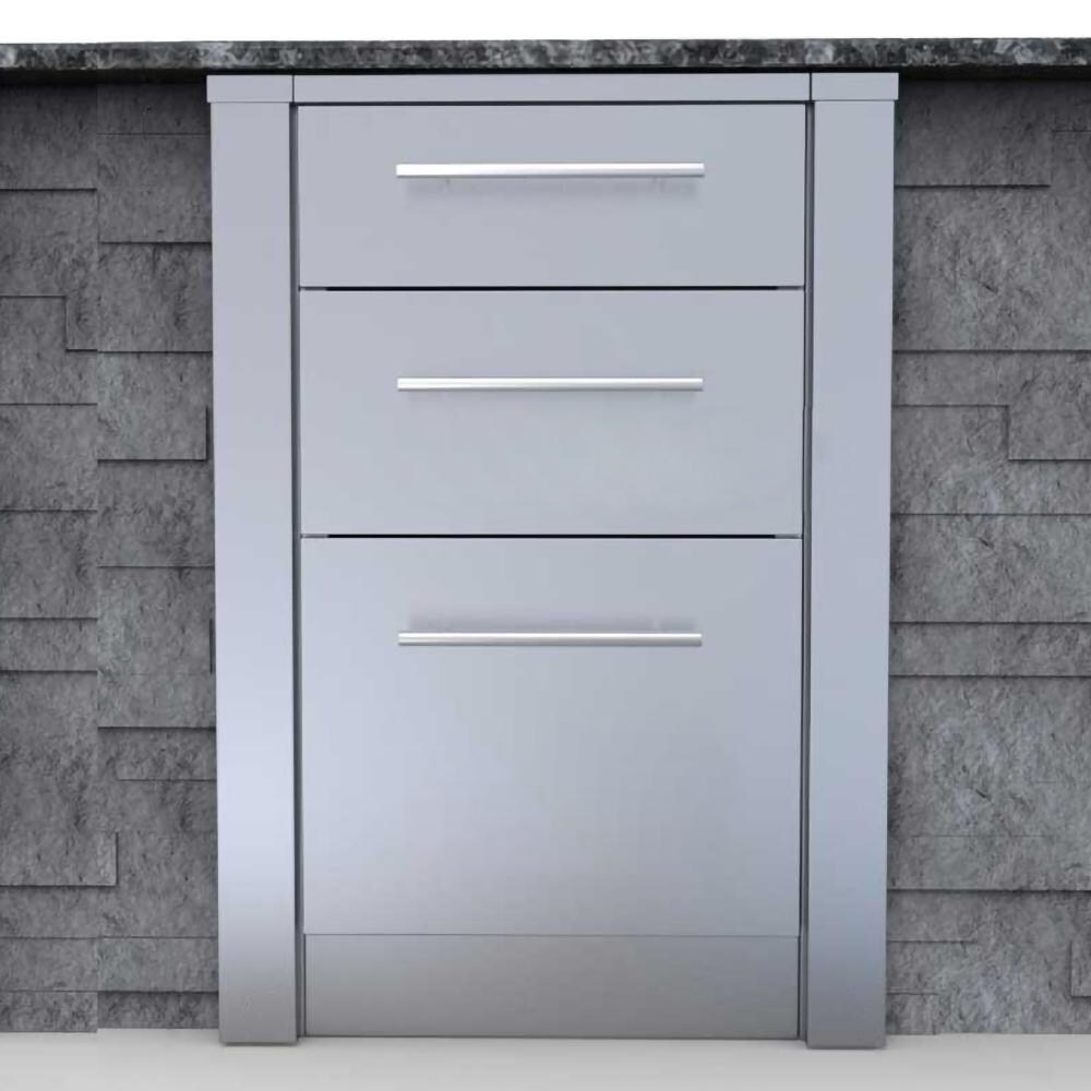 Sunstone SCC3ENDSPR 3-in Outdoor Kitchen Island Cabinet Right Corner Guard Panel - Storage Drawers Shown Installed With Corner Guard Panels - White Background thumbnail