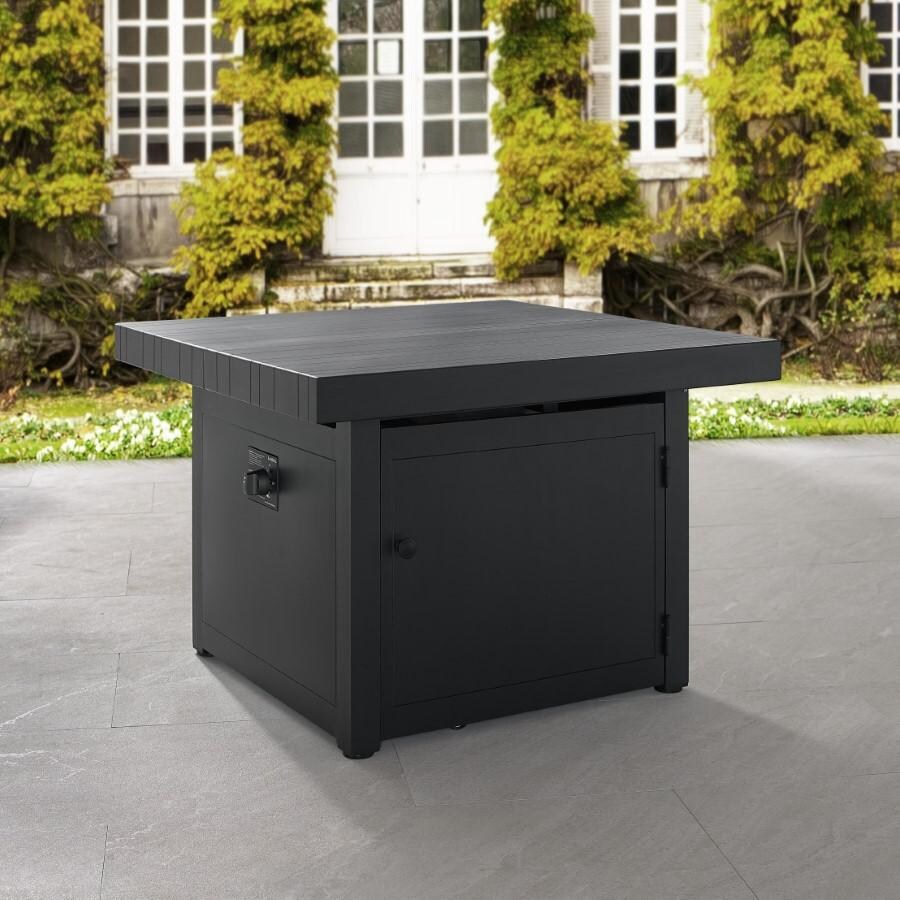Plank and Hide 34 inch Square Functional Fire Pit Table in Black Iron - Black 90003-BLA-1-BLA-3 - Closed Lifestyle thumbnail
