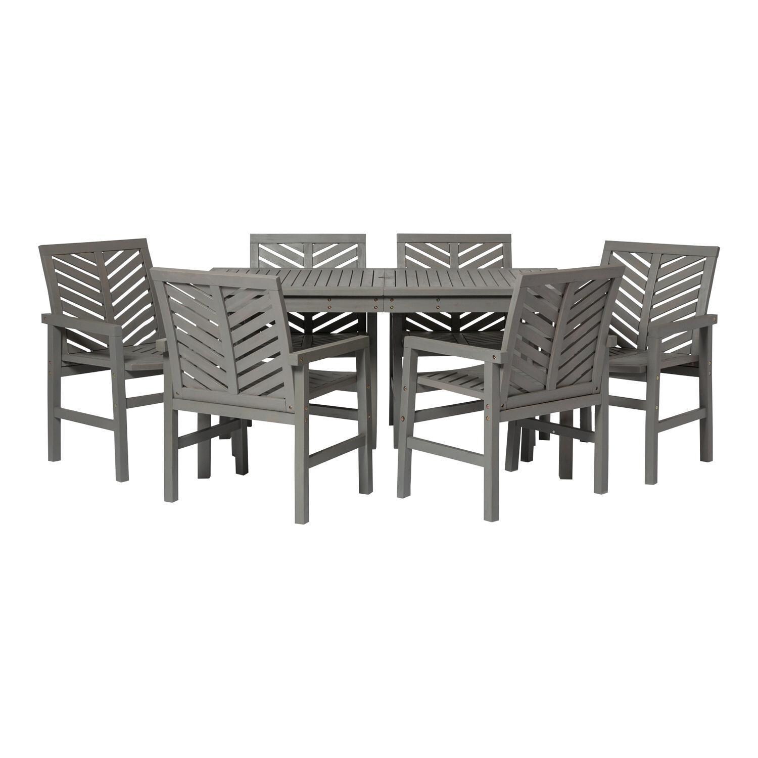 Ultimate Patio Wishlake 7 Piece Acacia Patio Dining Set W/ 60 X 32 Inch Rectangular Table - Gray Wash - Angled Chairs View thumbnail