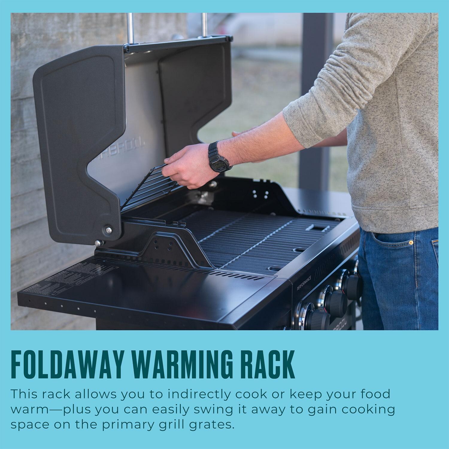 Charbroil 463348825 Performance Series 4-Burner Propane Grill A-Frame Cart - Black & Stainless Steel - Foldaway Warming Rack - Detail thumbnail