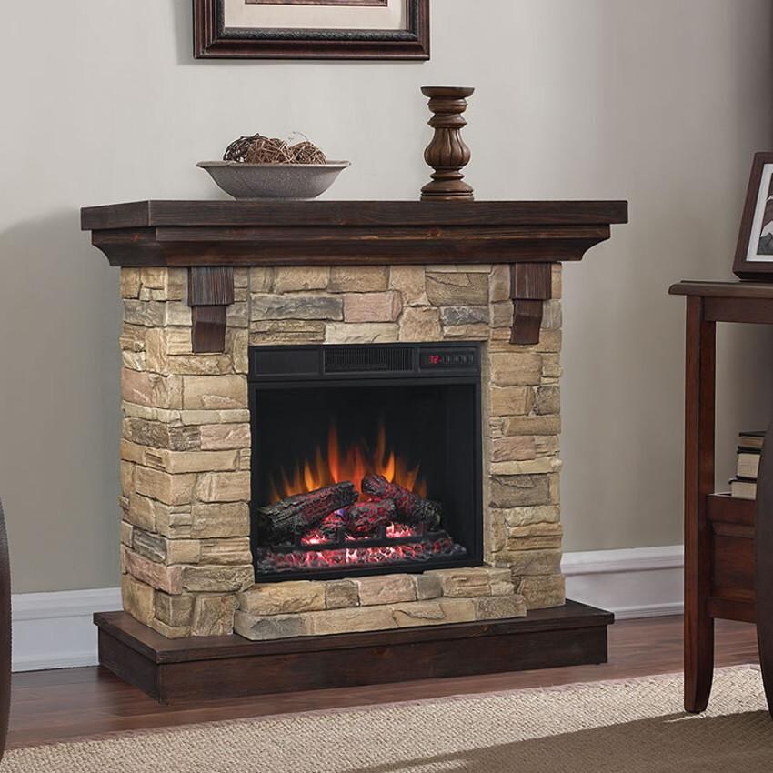ClassicFlame Eugene Wall Mantel With Infrared Electric Fireplace - Aged Coffee - 97364-III