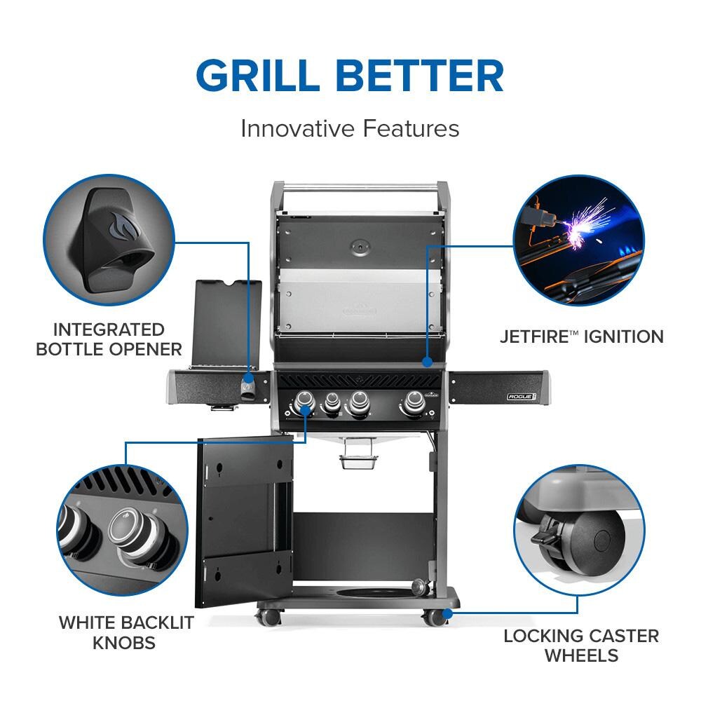 Napoleon RP425SIBPK-2 Rogue PRO 425 3-Burner Propane Grill w/ Infrared Side Burner - Black - RP425SIBPK-2 - Grill Features - Detail thumbnail