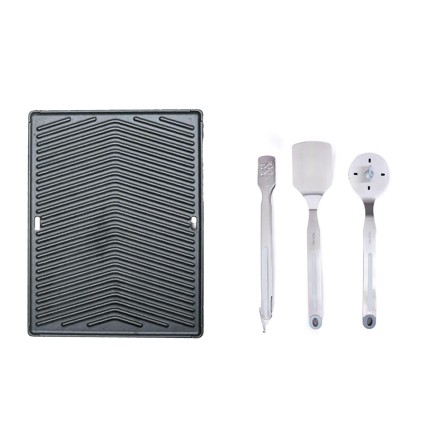 Mont Alpi Cast Iron Griddle & 3-piece Grill Kit Bundle - White Background thumbnail