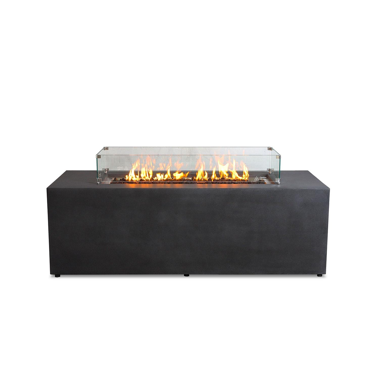 Glenwood 72-in Rectangular Concrete Natural Gas Fire Pit in Graphite by Lakeview Outdoor Designs - Glass Wind Guard - Front View - White Background thumbnail