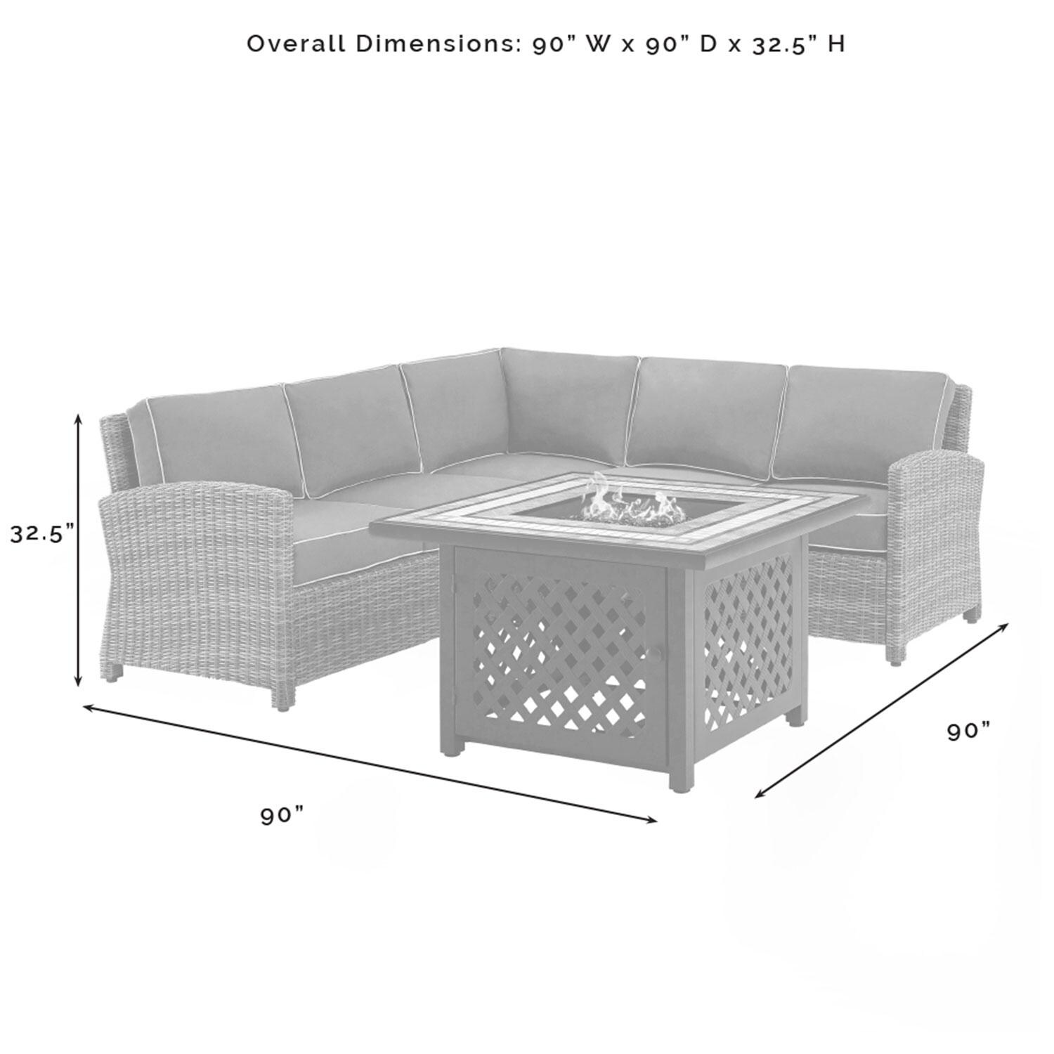Ultimate Patio UP-92390-SG 4Pc Wicker Outdoor Sectional Set W/ Fire Table in Sangria - Overall Dimensions - Diagram thumbnail