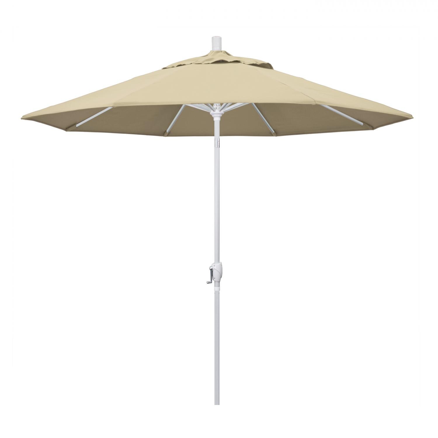 California Umbrella 9 Ft Octagonal Aluminum Push Button Tilt Patio Umbrella W/ Crank Lift & Aluminum Ribs - Matted White Frame / Sunbrella Canvas Antique Beige Canopy thumbnail