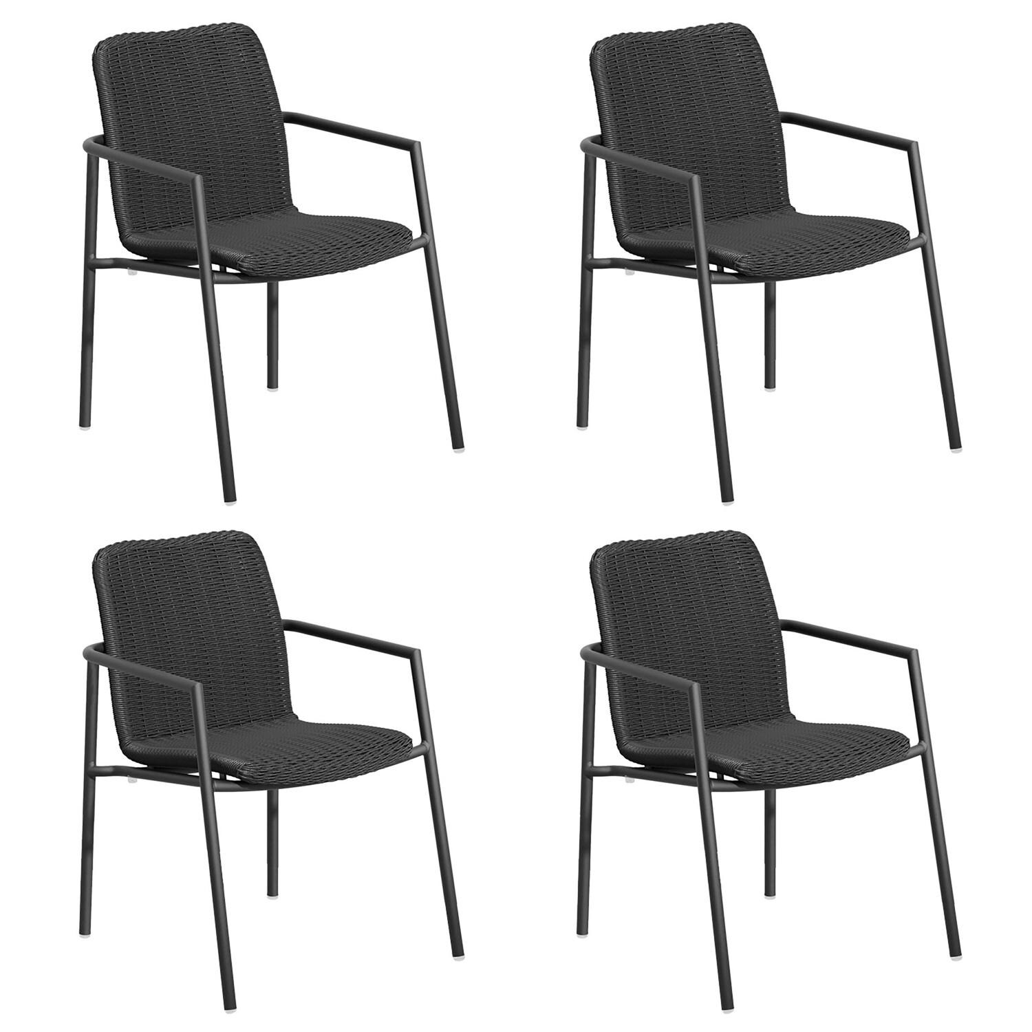 Oxford Garden Orso 4 Pc Wicker & Aluminum Dining Arm Chair in Carbon/Shadow thumbnail