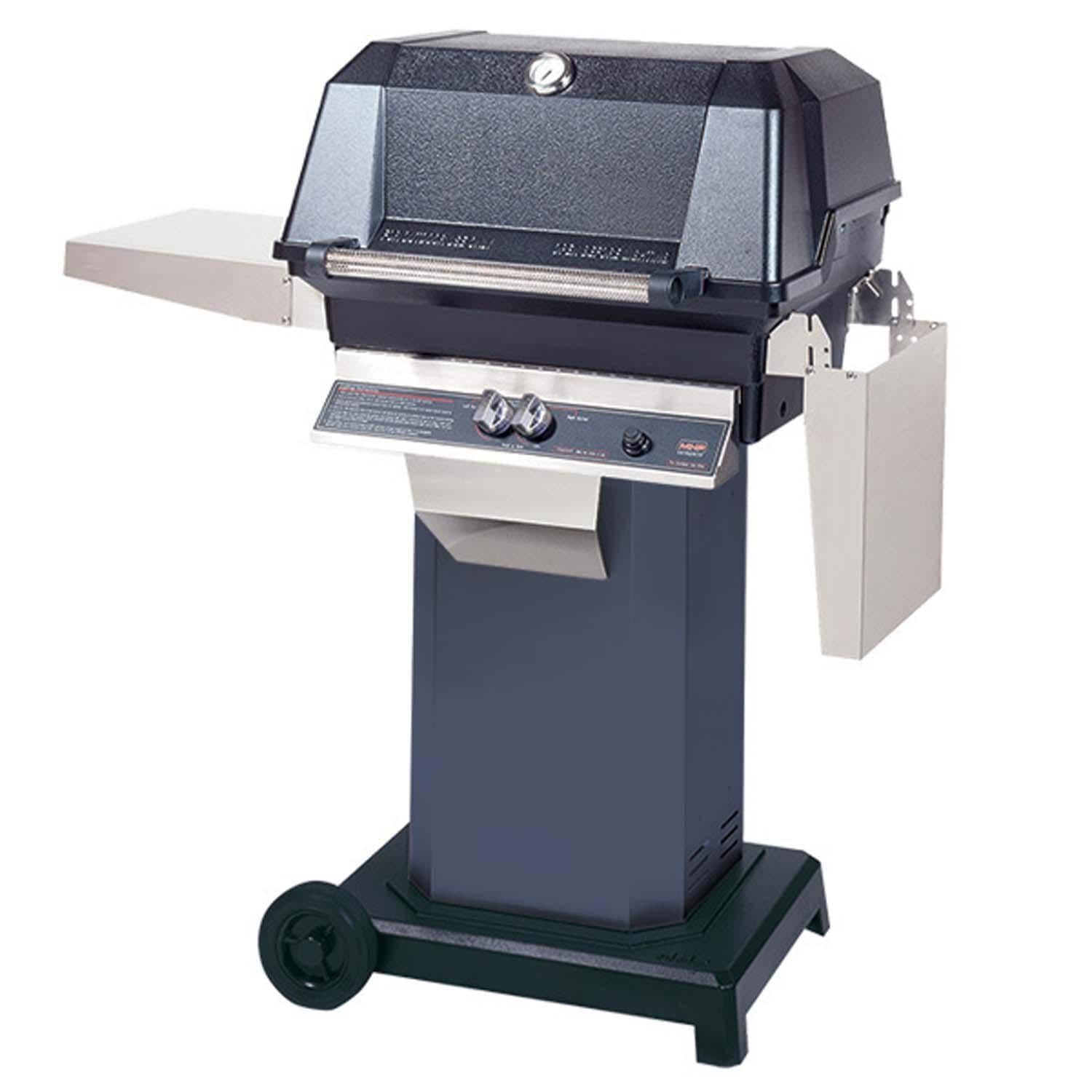MHP WNK Propane Grill Head w/ Drop Down Shelves on Chicago Blues Grill Column w/ Portable Base