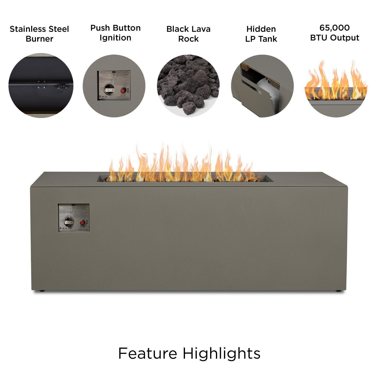 Covewood 58 Inch Rectangular Aluminum Natural Gas Fire Pit in Cloud Gray by BBQGuys Signature (Ships Propane w/ Conversion Kit) - Features - Detail thumbnail