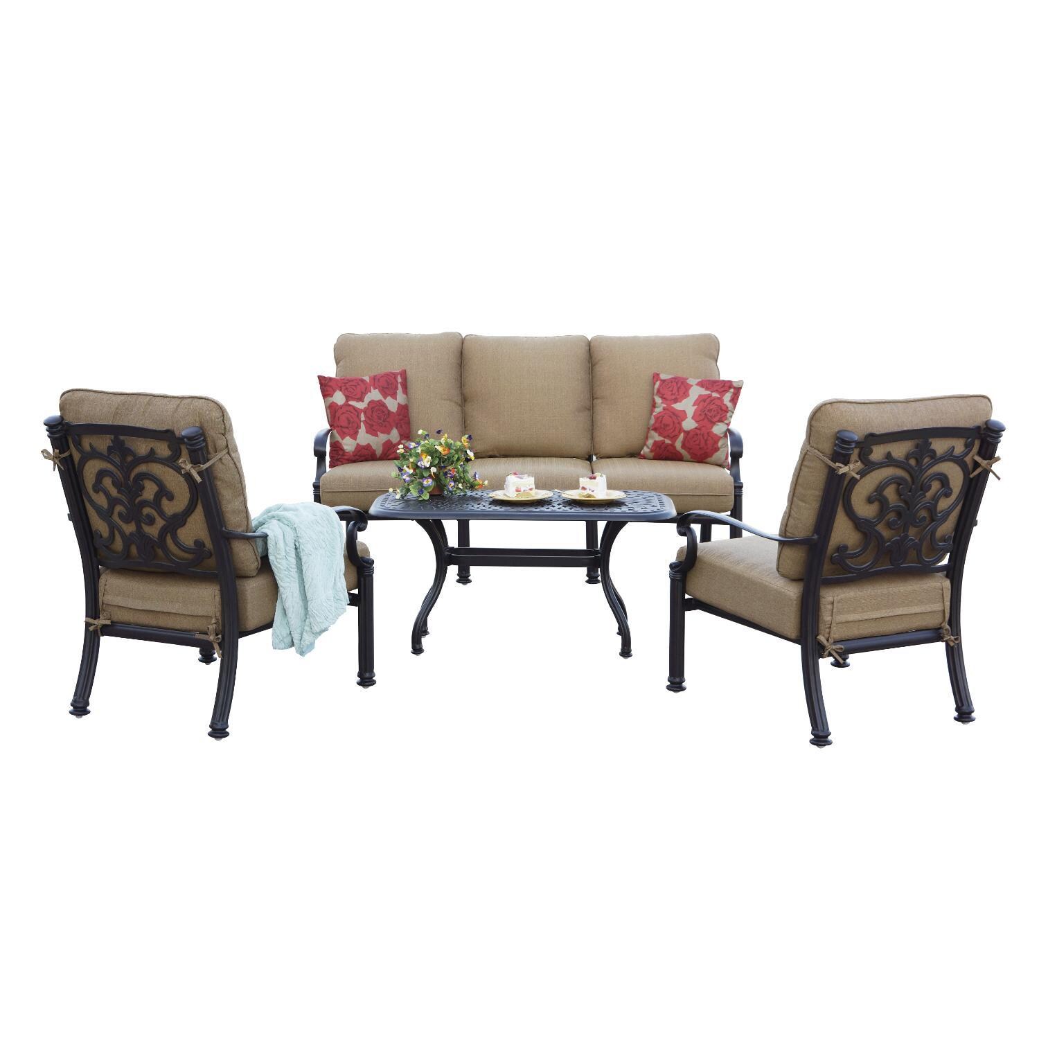 Darlee B/201018-4PCS-60B Santa Barbara 4 Piece Cast Aluminum Patio Conversation Set W/ 42 X 21 Inch Rectangular Coffee Table & Sesame Cushions thumbnail