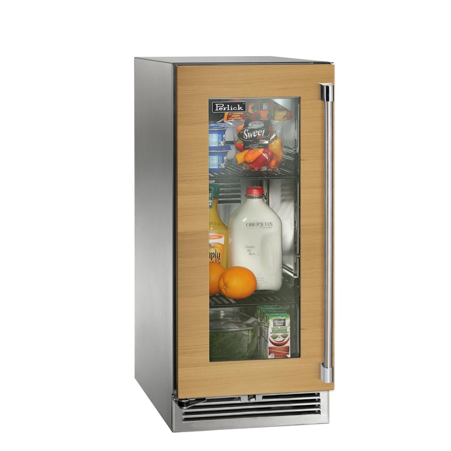 Perlick 15-Inch Signature Series Stainless Steel Panel Ready Glass Door Outdoor Refrigerator - Left Hinged - HP15RO-4-4L