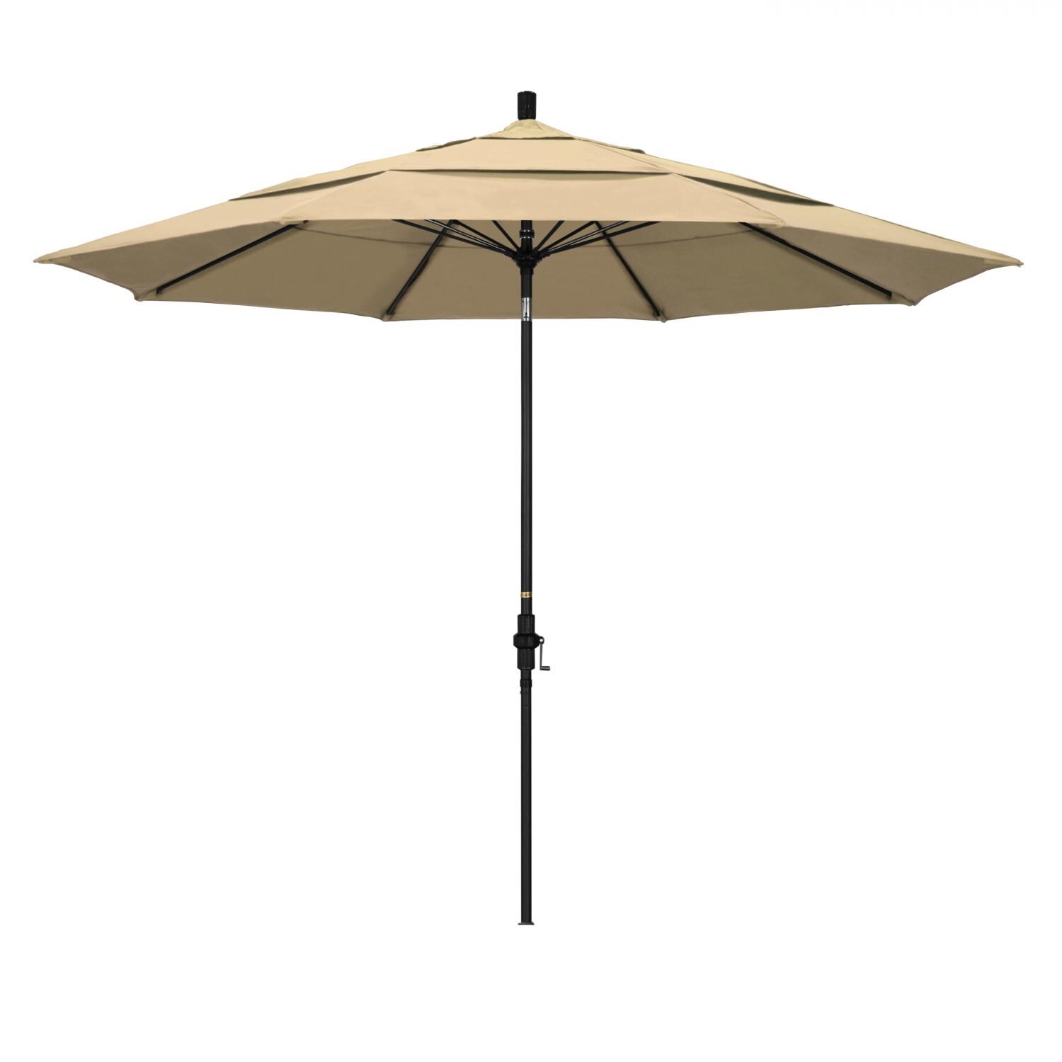 California Umbrella 11 Ft. Octagonal Aluminum Collar Tilt Patio Umbrella W/ Crank Lift & Fiberglass Ribs - Matted Black Frame / Olefin Antique Beige Canopy