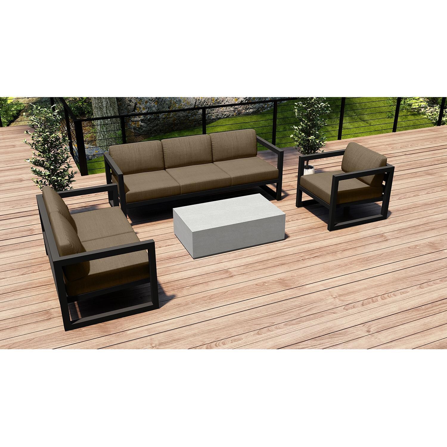 Misty Cove 4 Piece Seating Set in Slate w/Coffee Table & Heather Beige Cushions by Lakeview - On Deck - Lifestyle thumbnail