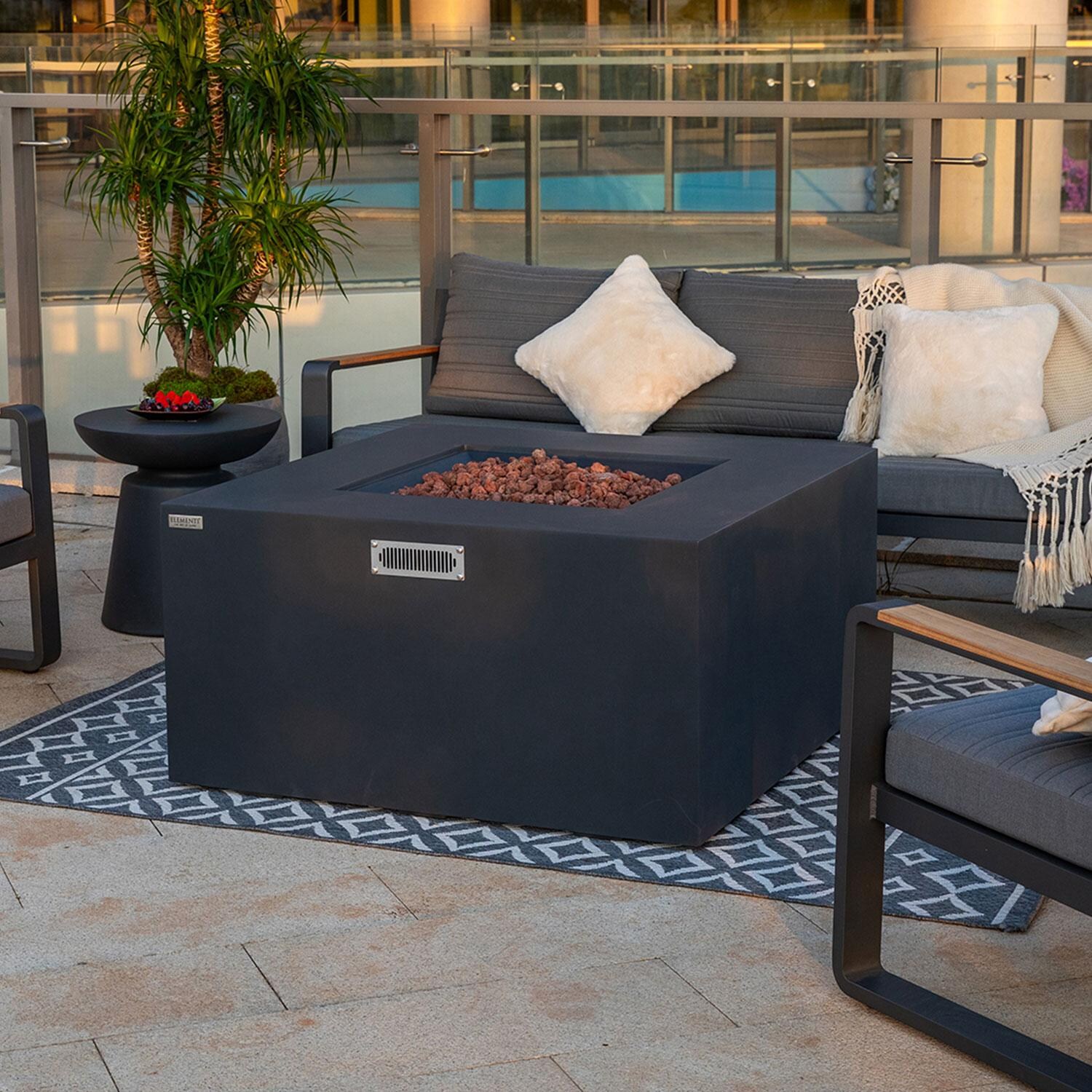 Rocky 43-in Liquid Propane Concrete Fire Table w/ Hidden Tank in Dark Grey by Elementi