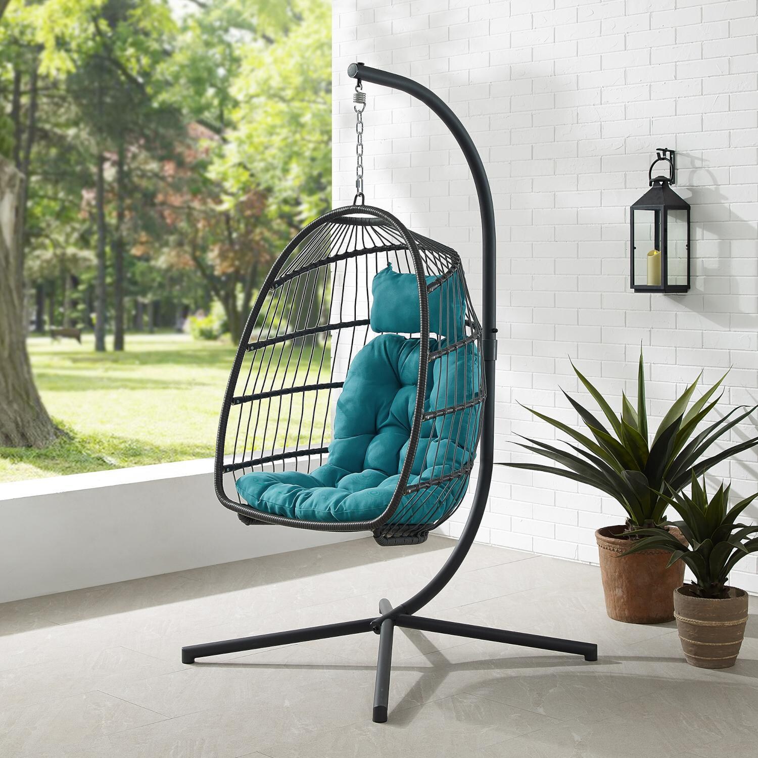 Ultimate Patio Resin Rattan Swing Chair W/ Steel Frame - Gray/Teal - Lifestyle thumbnail