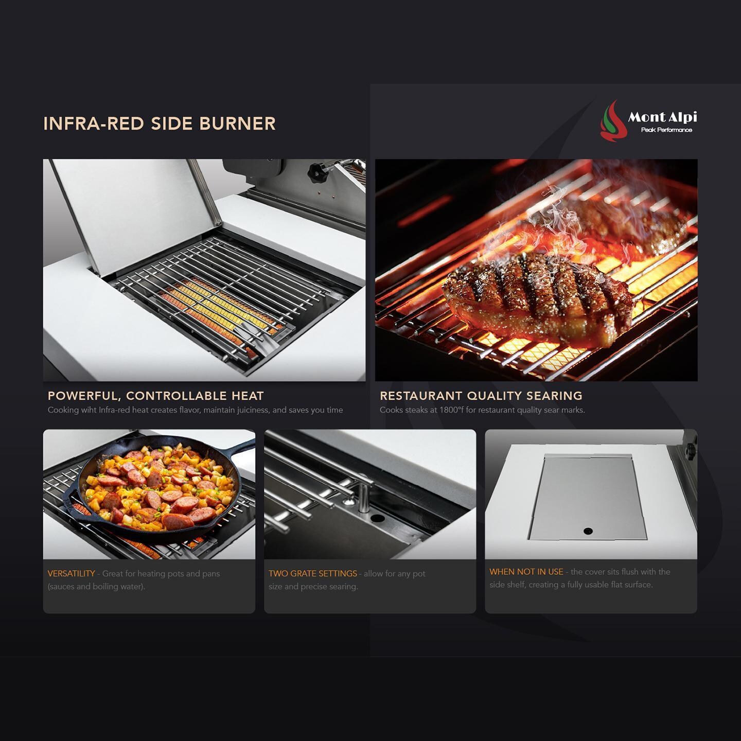 Mont Alpi - MAi805-D - Deluxe Gas Island Grill - Stainless Steel - Infra-Red Side Burner Features - Detail thumbnail