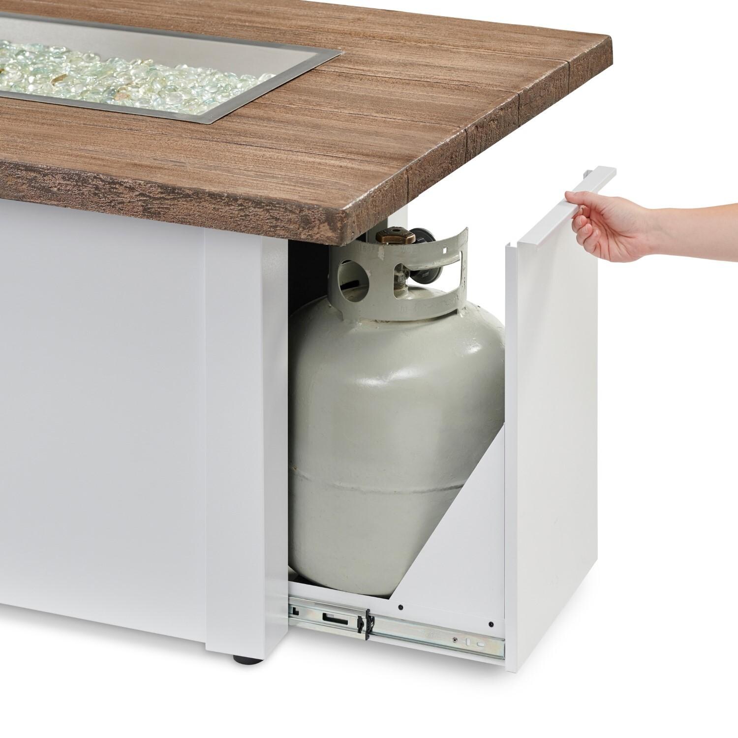 Havenwood 62 Inch Fire Pit Table W/ Driftwood Top & White Base - Tank Drawer - Detail thumbnail