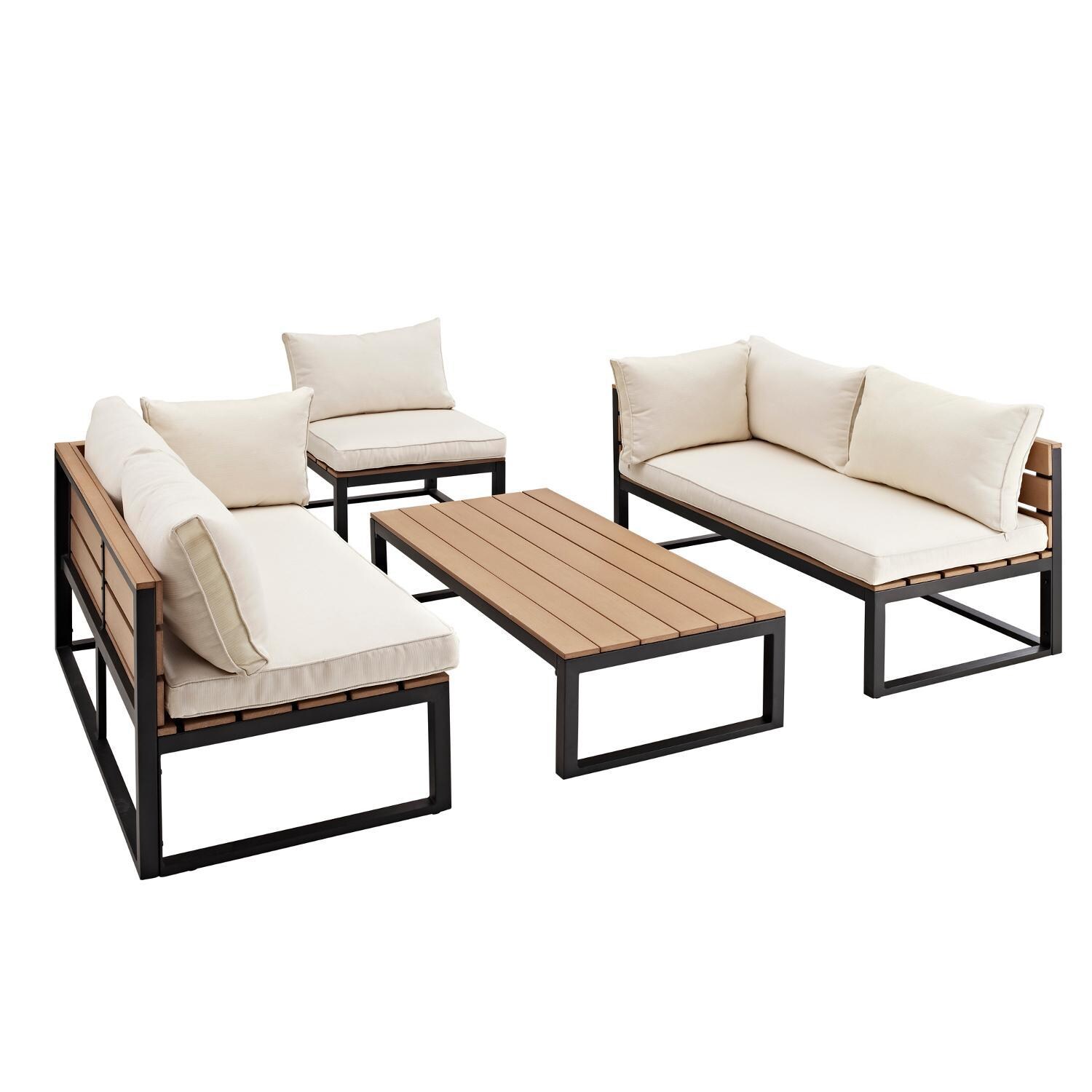 Ultimate Patio Resort Bay 4 Piece Aluminum Patio Sectional Set W/ Natural Cushions - Full Set thumbnail