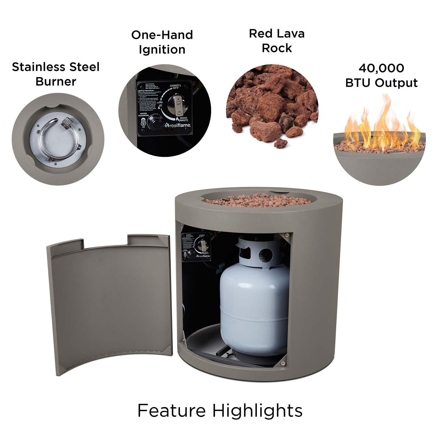 Elysian 24 Inch Round Powder Coated Steel Propane Fire Pit Table in Mist Gray by Lakeview Outdoor Designs - Features thumbnail