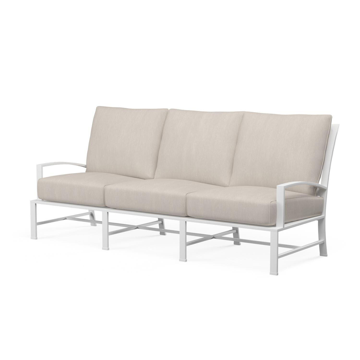Sunset West - Bristol 5 Piece Aluminum Patio Conversation Set W/ Coffee Table, Ottoman & Sunbrella Canvas Flax Cushions - Bristol Patio Sofa thumbnail