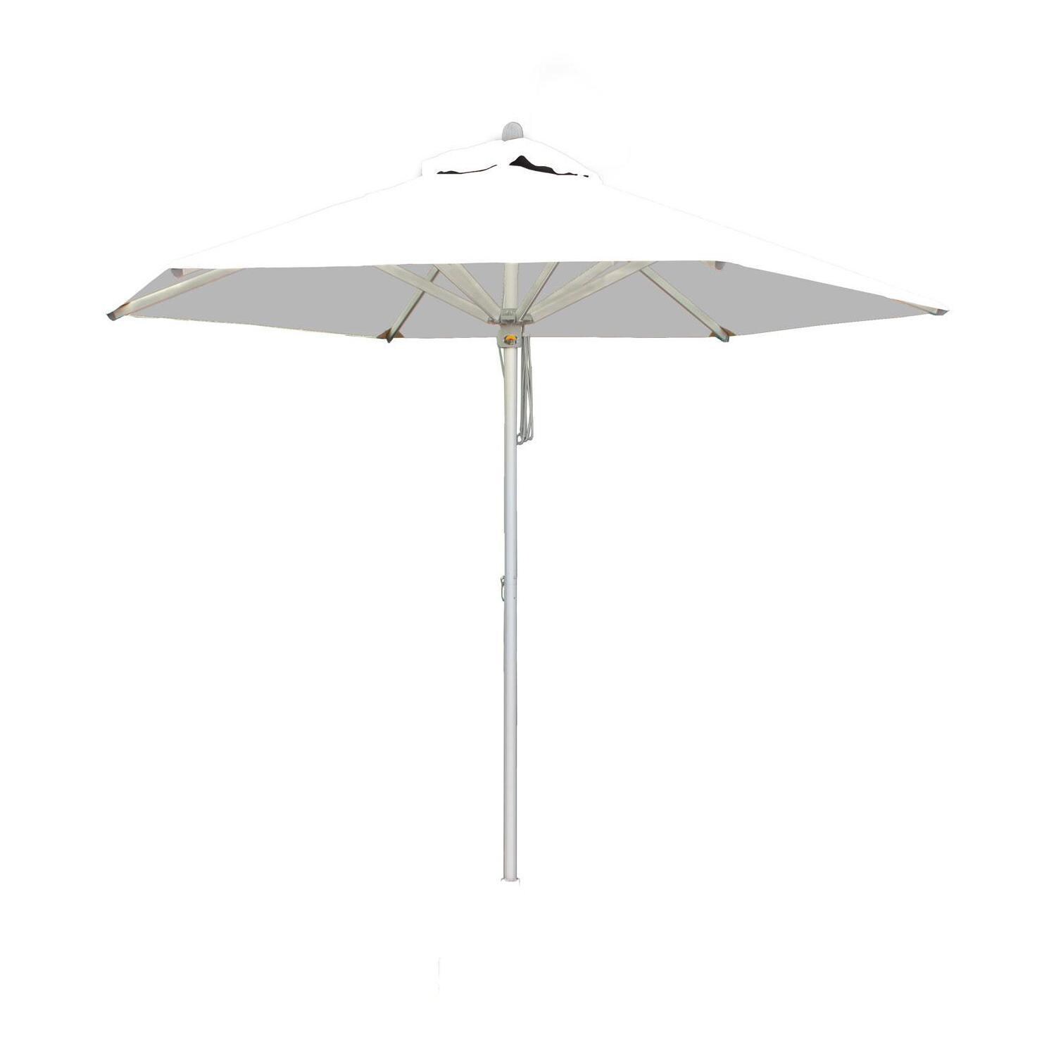 Bambrella 9 Ft. Hexagonal Aluminum Santa Ana Market Umbrella Set w/ 110lb Freestanding Base in Ice White - White Background thumbnail