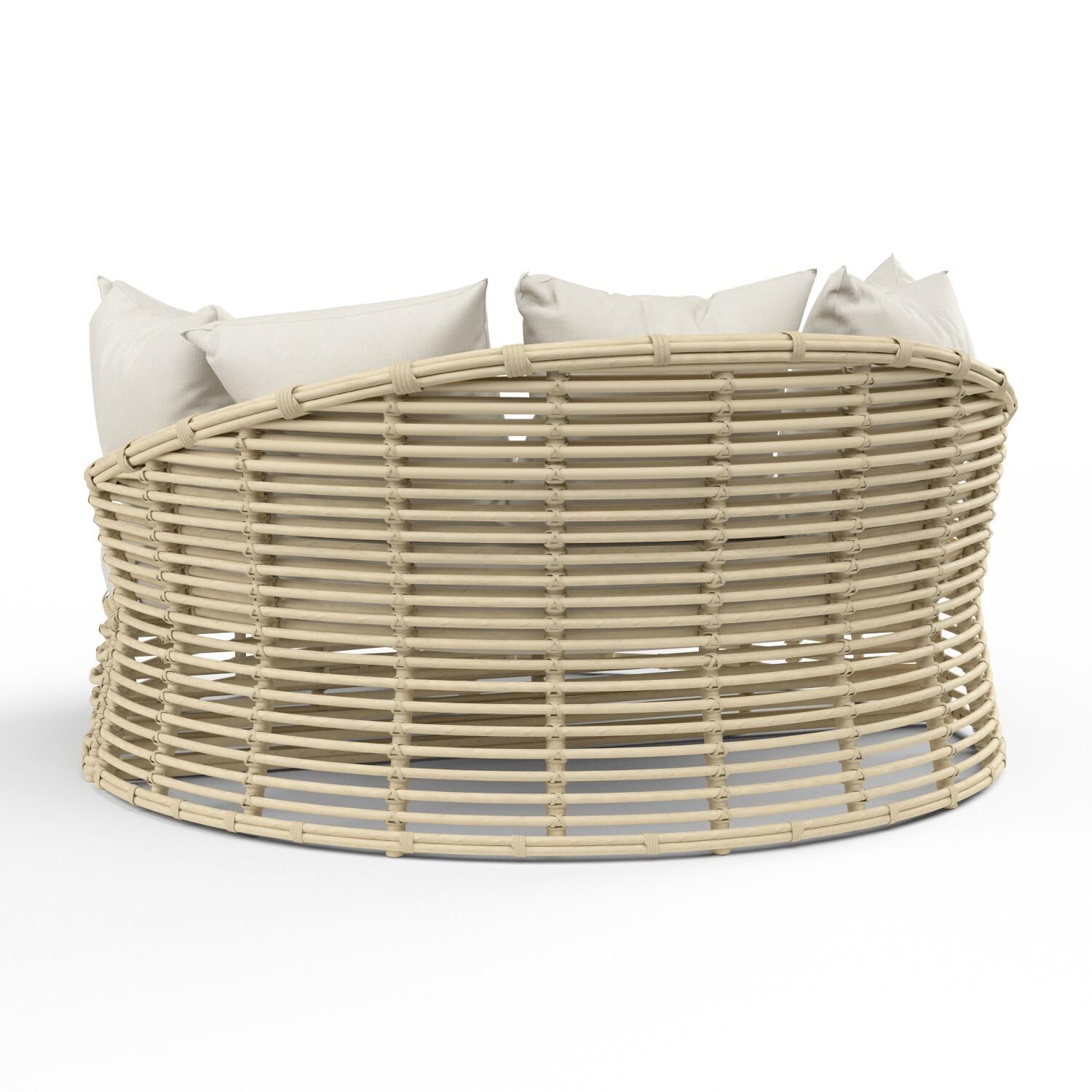 Sunset West - 1095-99/OTT-5453 - Farro 61-Inch Round Resin Wicker Patio Daybed W/ Sunbrella Canvas Canvas Cushions - Rear View thumbnail