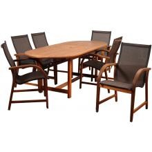 Bahamas 7 Piece Sling Patio Dining Set With 62 X 35 Inch Oval Eucalyptus Extension Table By Amazonia